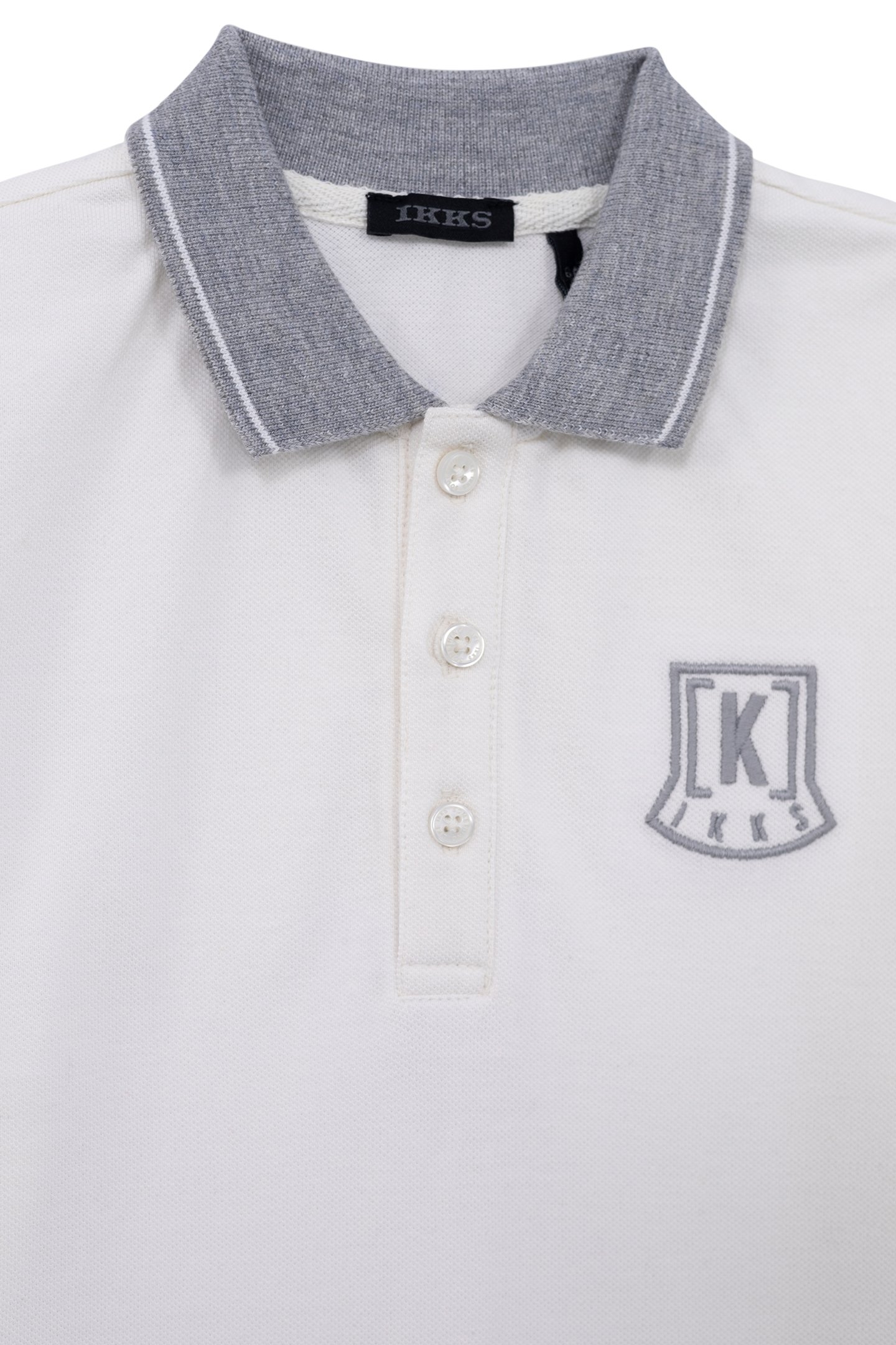 BOY'S ECRU ORGANIC POLO SHIRT, GREY COLLAR AND EMBROIDERY 3