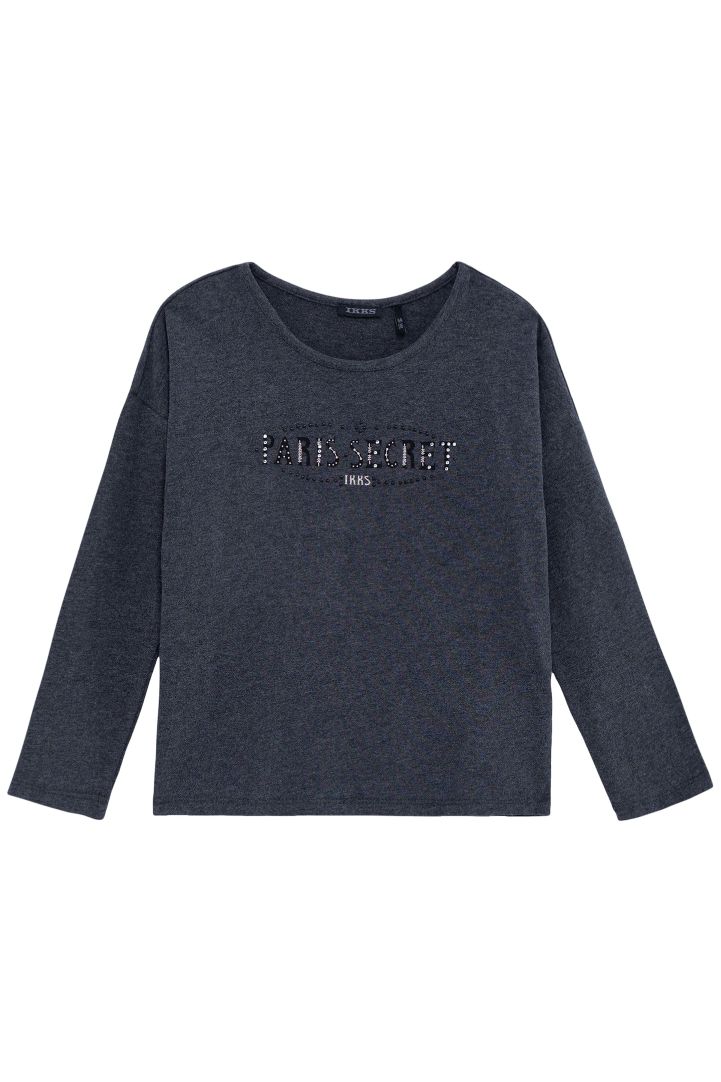 GIRL'S GREY STUDDED T-SHIRT WITH DIAMANTE AND SLOGAN PRINT 1