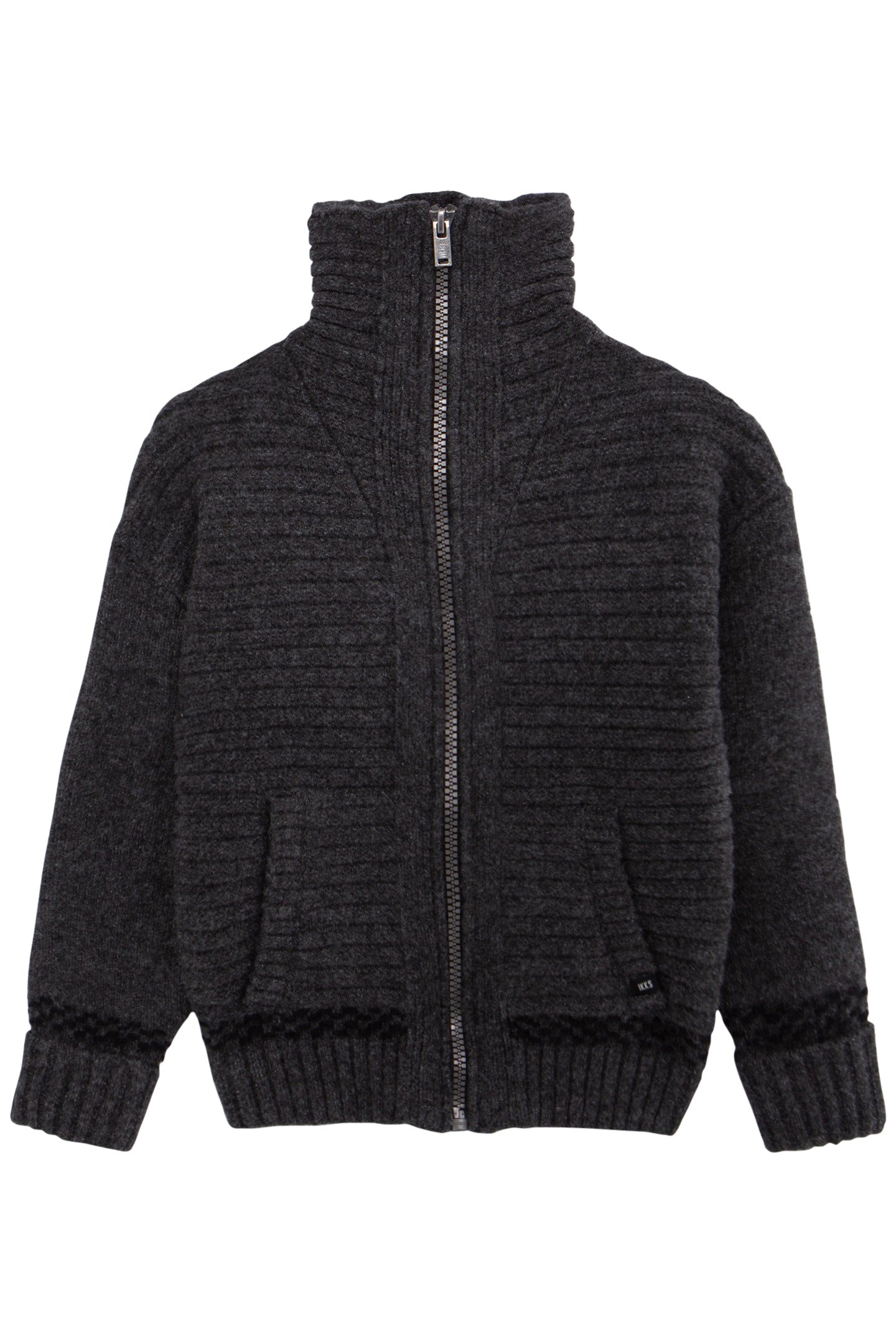 BOY'S GREY LIGHTNING, CHECKERBOARD INTARSIA KNIT CARDIGAN 1