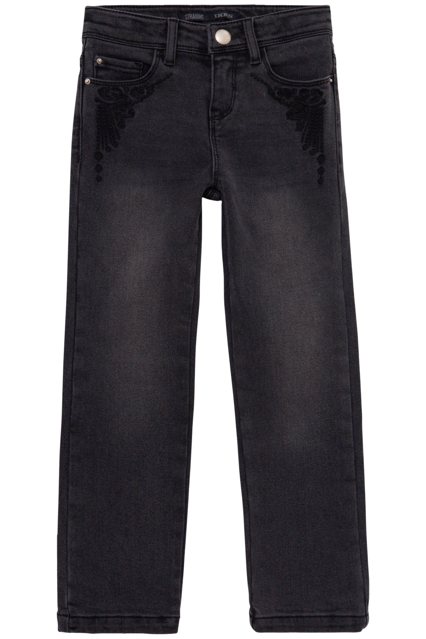 GIRLS' FADED GREY STRAIGHT JEANS WITH EMBROIDERED POCKETS 1