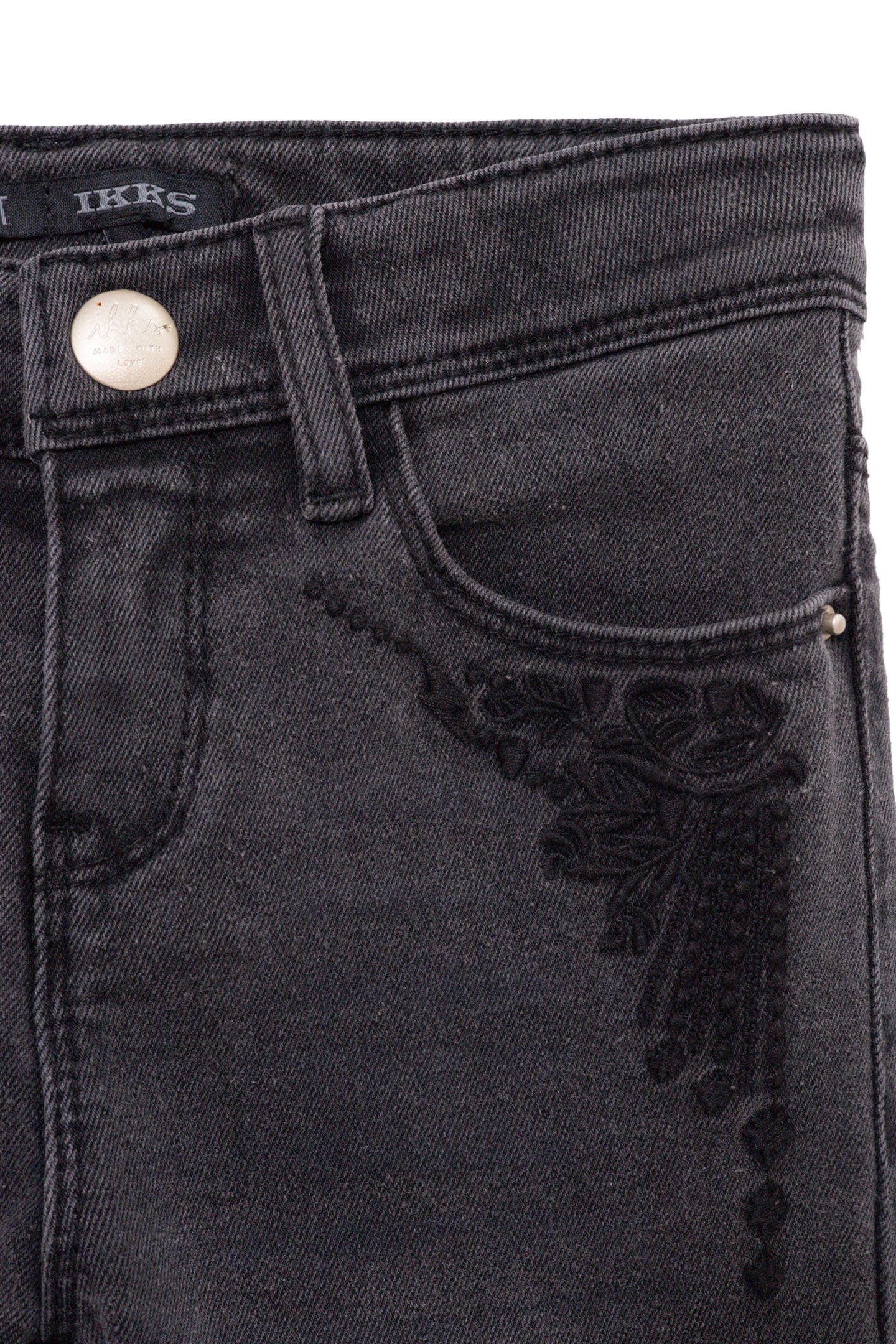 GIRLS' FADED GREY STRAIGHT JEANS WITH EMBROIDERED POCKETS 3