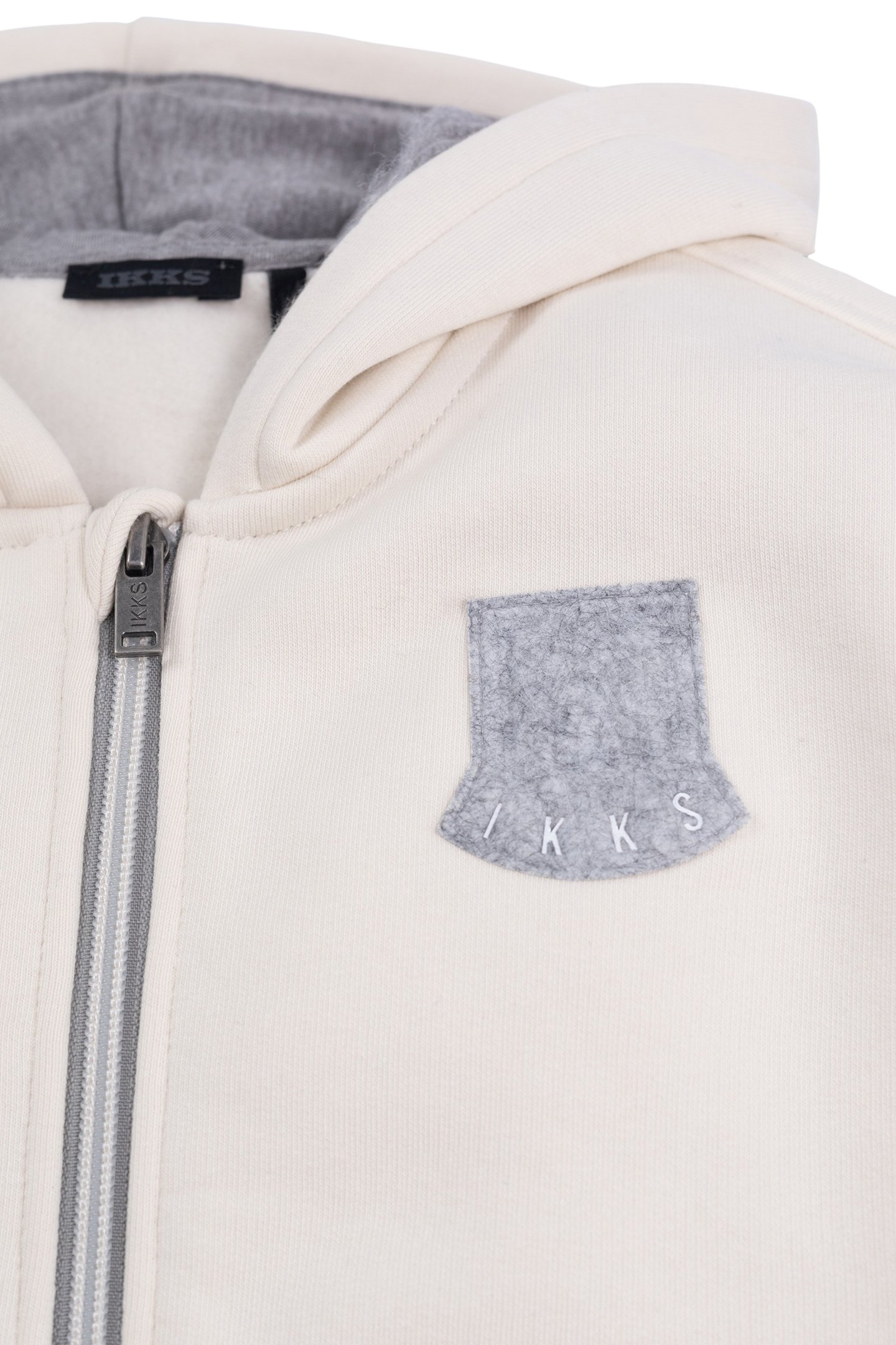 BOY'S ZIPPED ECRU CARDIGAN WITH GREY DETAILS 4