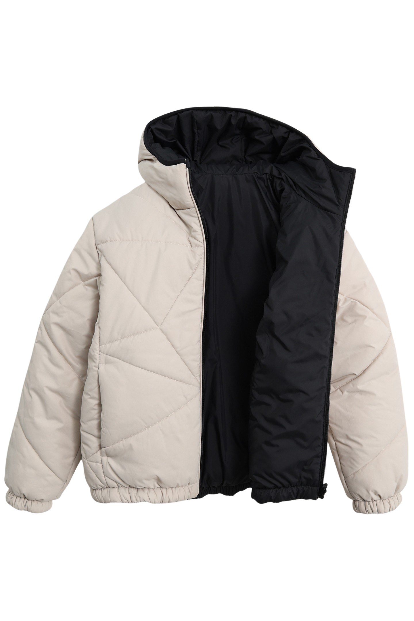 BEIGE AND BLACK QUILTED REVERSIBLE DOWN JACKET FOR BOYS 4