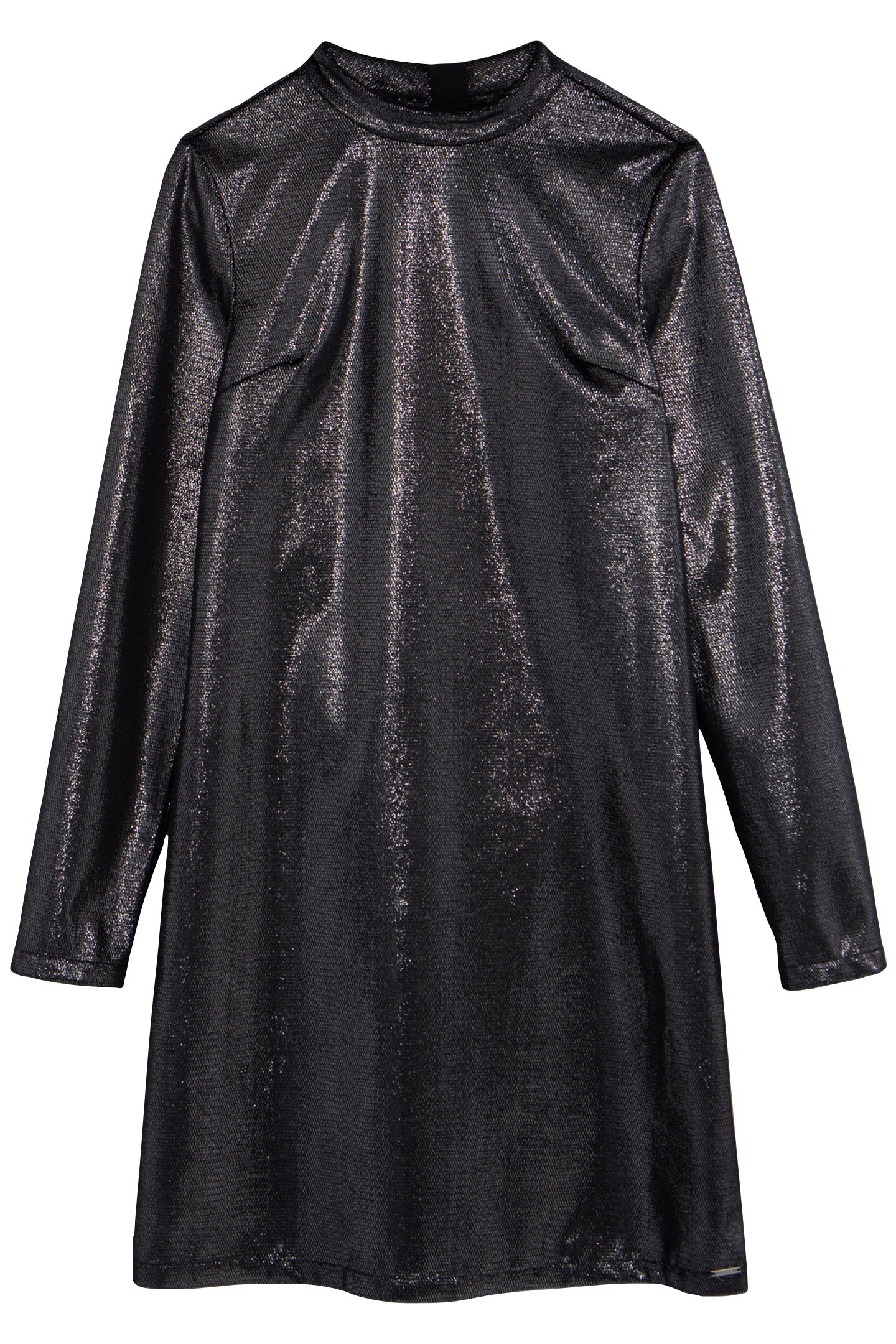 BLACK SEQUINED VELVET DRESS WITH HIGH COLLAR FOR GIRLS 1