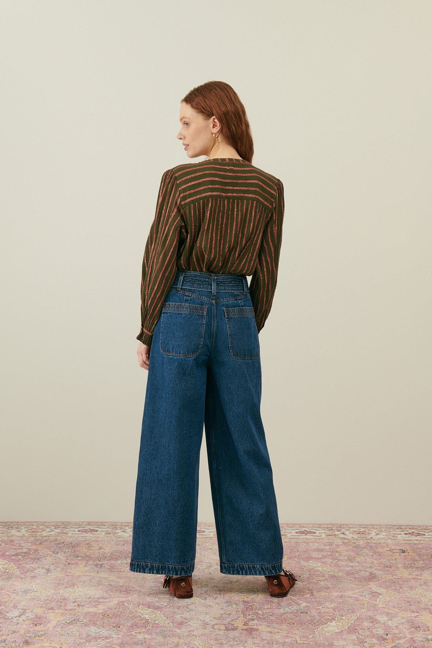 BLOUSE JEANNIA KHAKI COPPER STRIPES 2