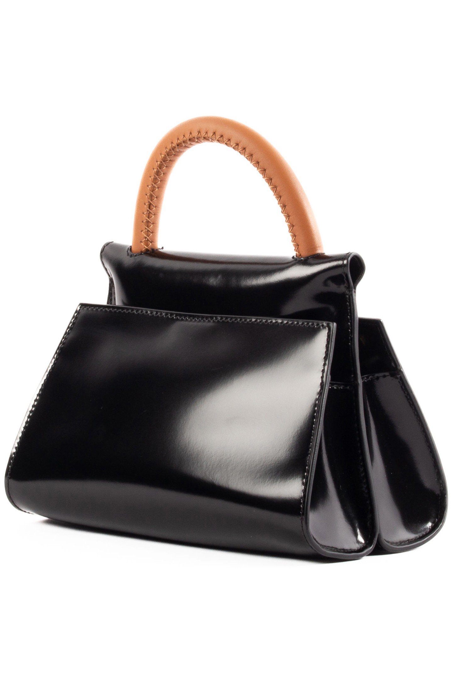 SMALL PAPILLON LEATHER MIRROR BLACK/CARAMEL 3