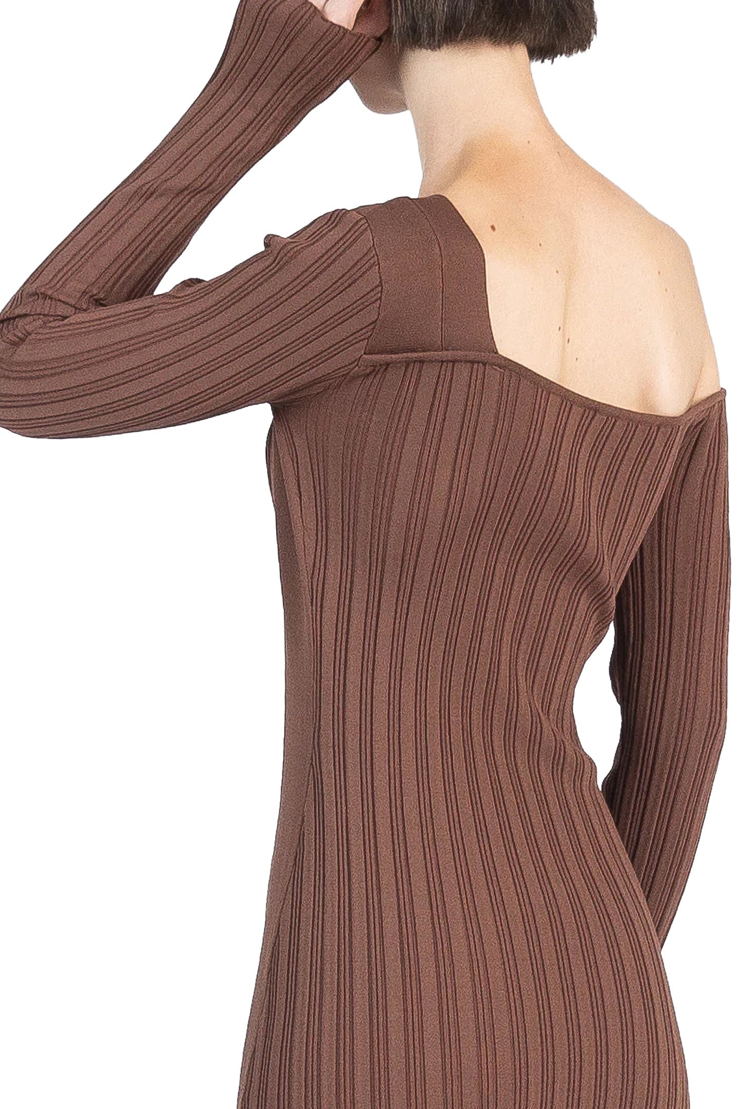 ASYMETRIC FITTED DRESS BROWN 4