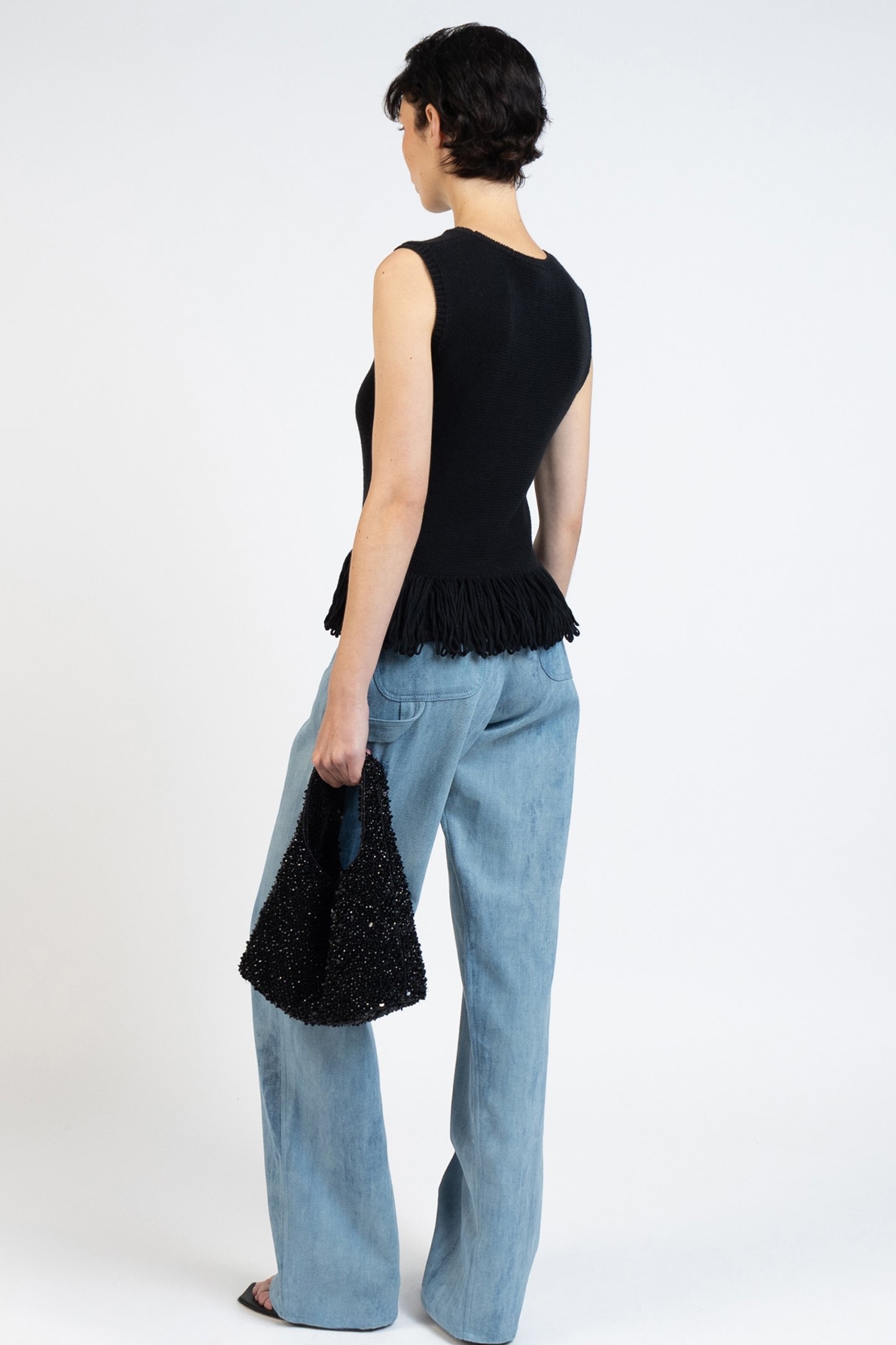 KNIT VEST TOP WITH FRINGE BLACK 3