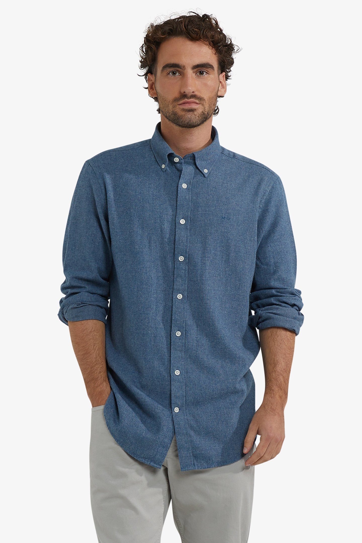 FLANNEL MELANGE OXFORD SHIRT NAVY 1