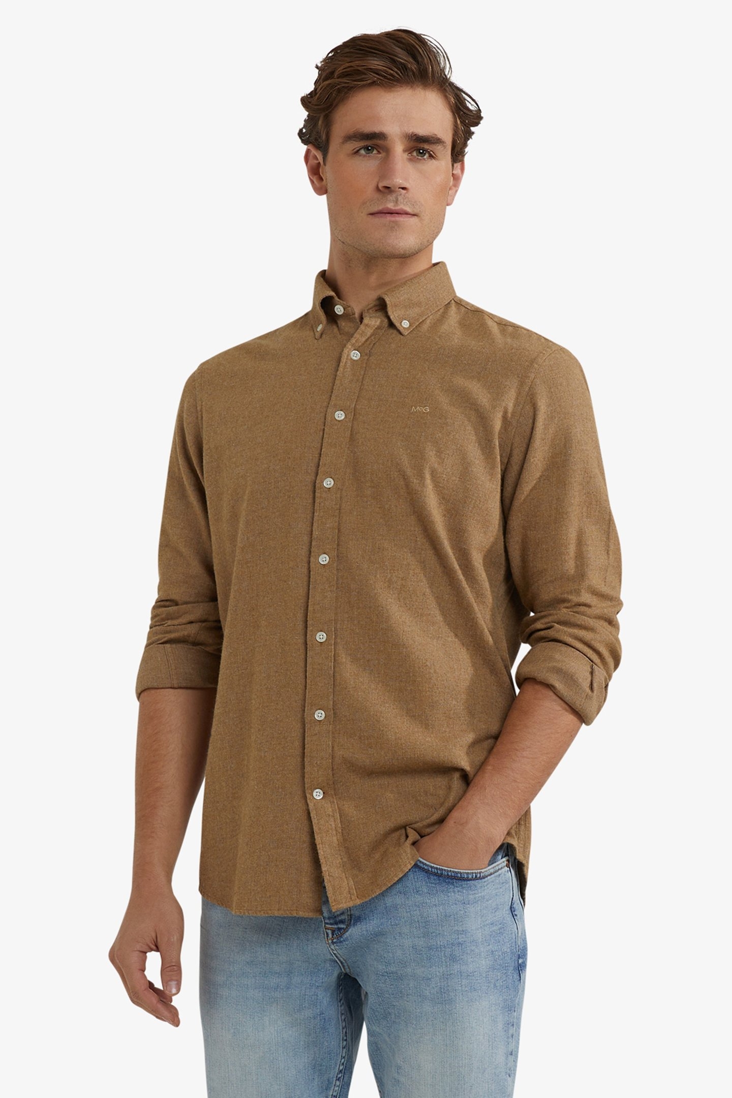 FLANNEL MELANGE OXFORD SHIRT CAMEL 1