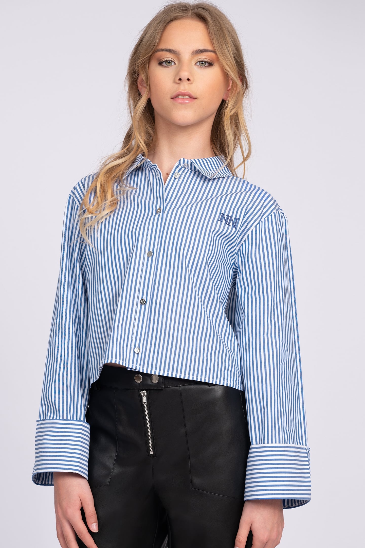 NOMI BLOUSE AZURE BLUE/OFF WHITE 1