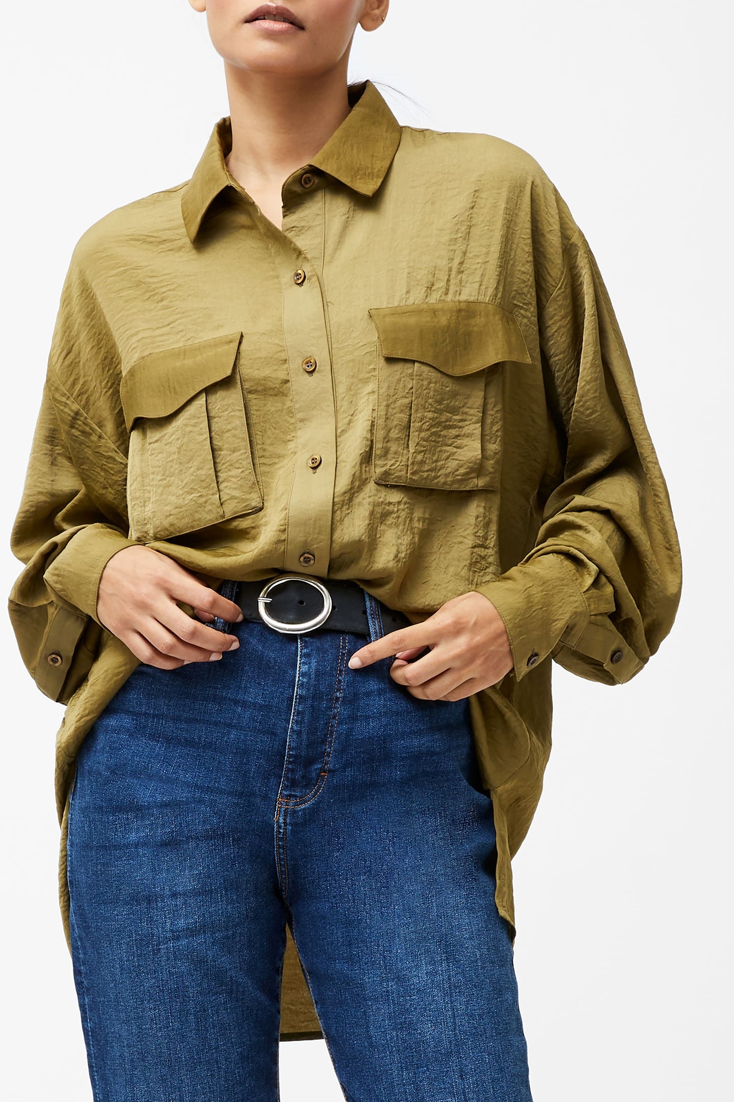 BLAINE SATIN SHIRT GOLDEN OLIVE KHAKI 3