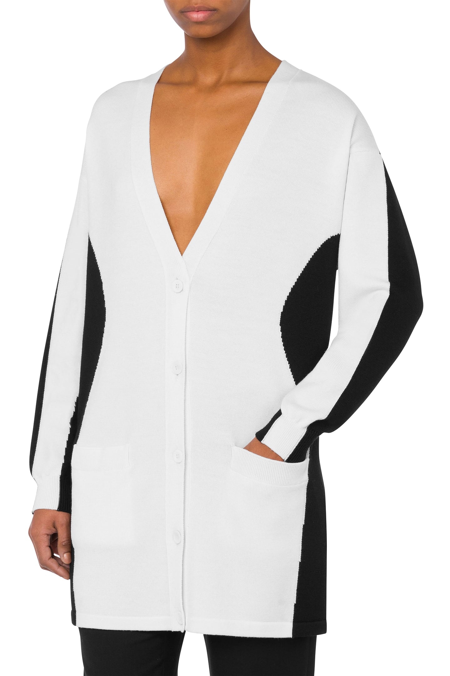 BLACK AND WHITE WOOL CARDIGAN WHITE 1