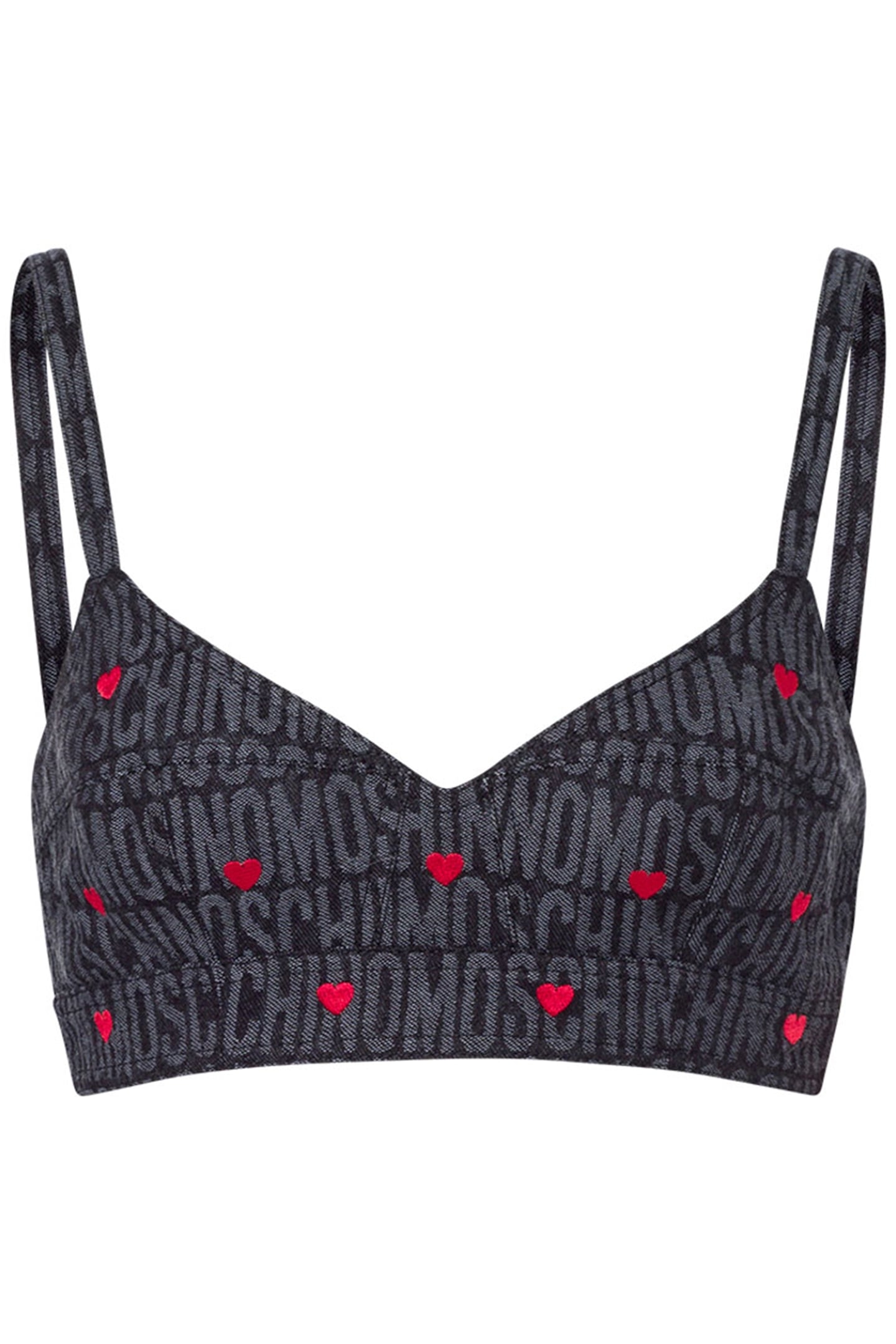 DENIM CROP TOP WITH ALLOVER LOGO HEARTS BLACK 3