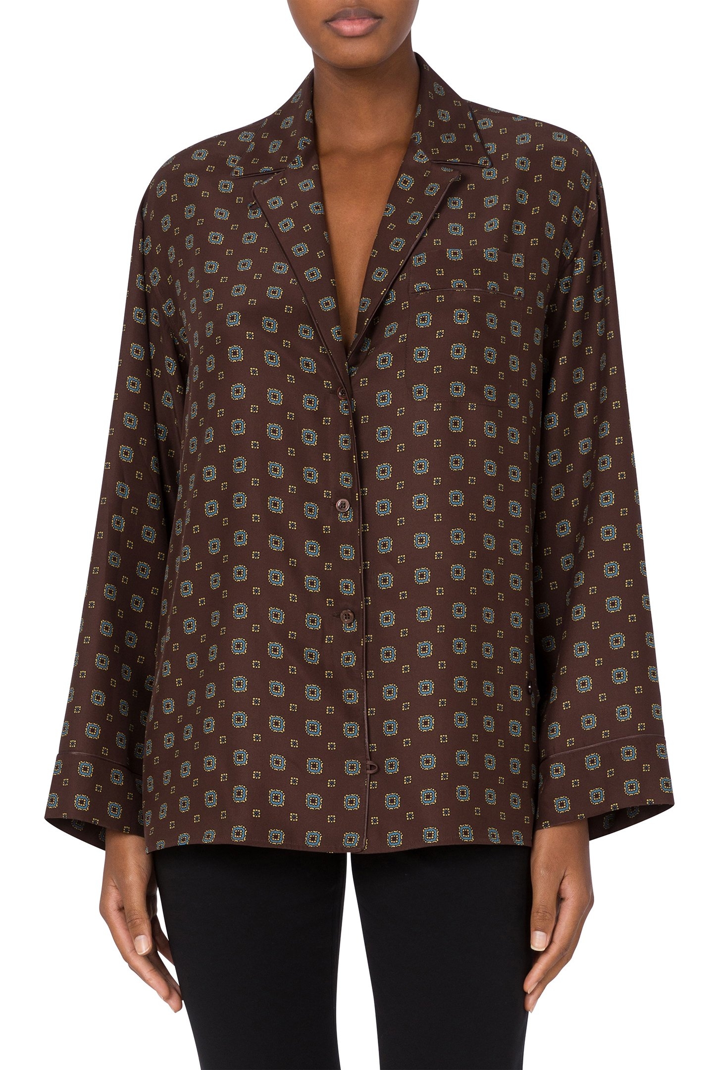 TIE PRINT SATIN SHIRT BROWN 1