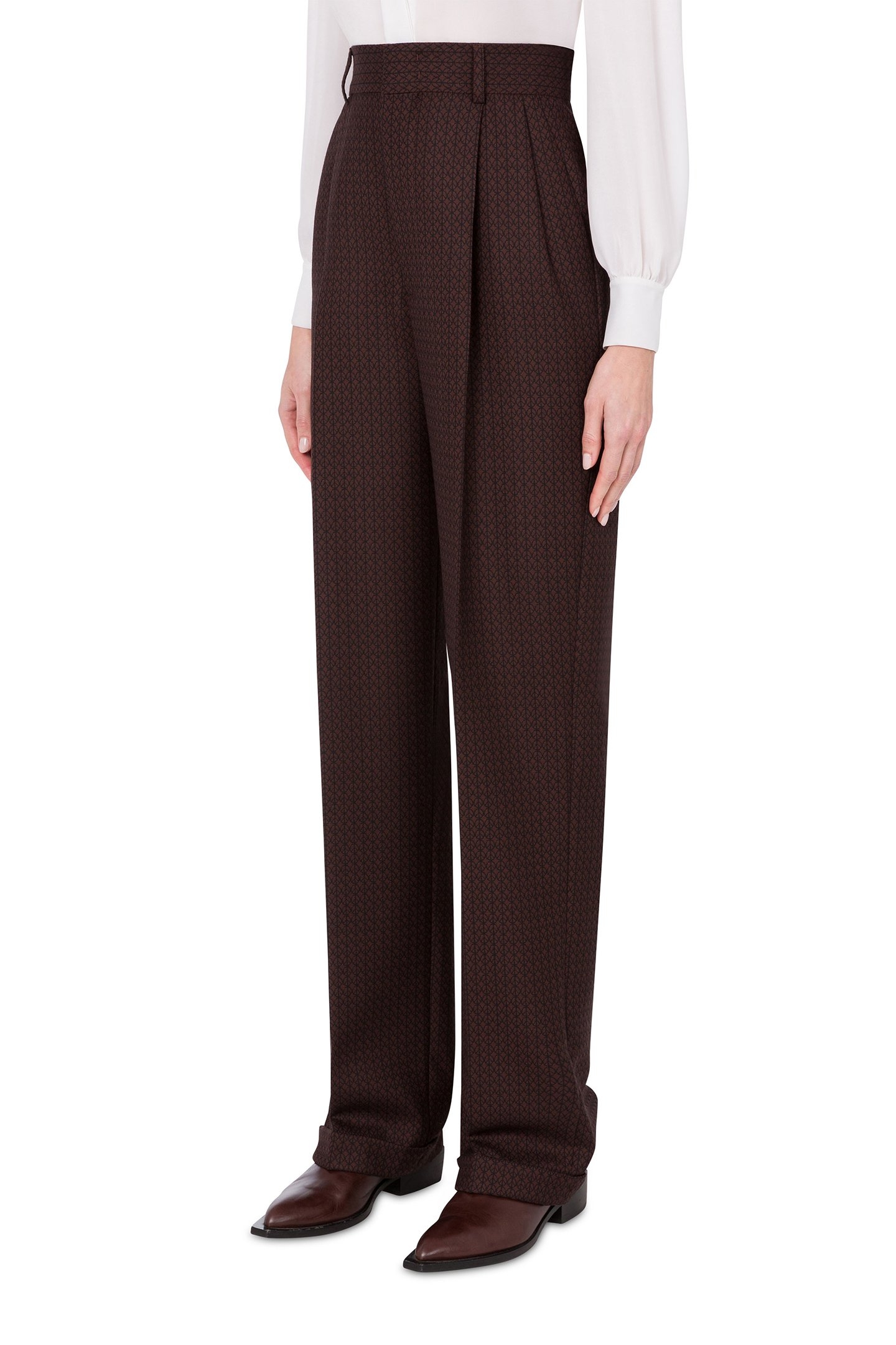 PEACE JACQUARD WOOL TROUSERS BROWN 1