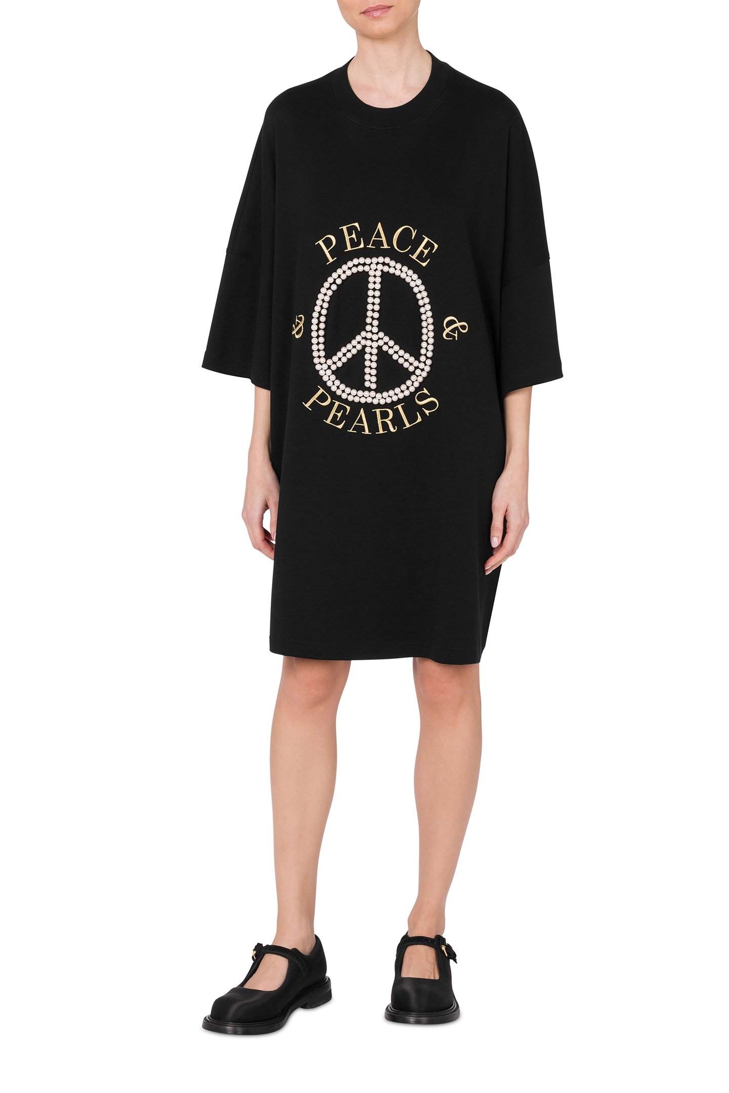 PEACE & PEARLS COTTON INTERLOCK DRESS BLACK 1
