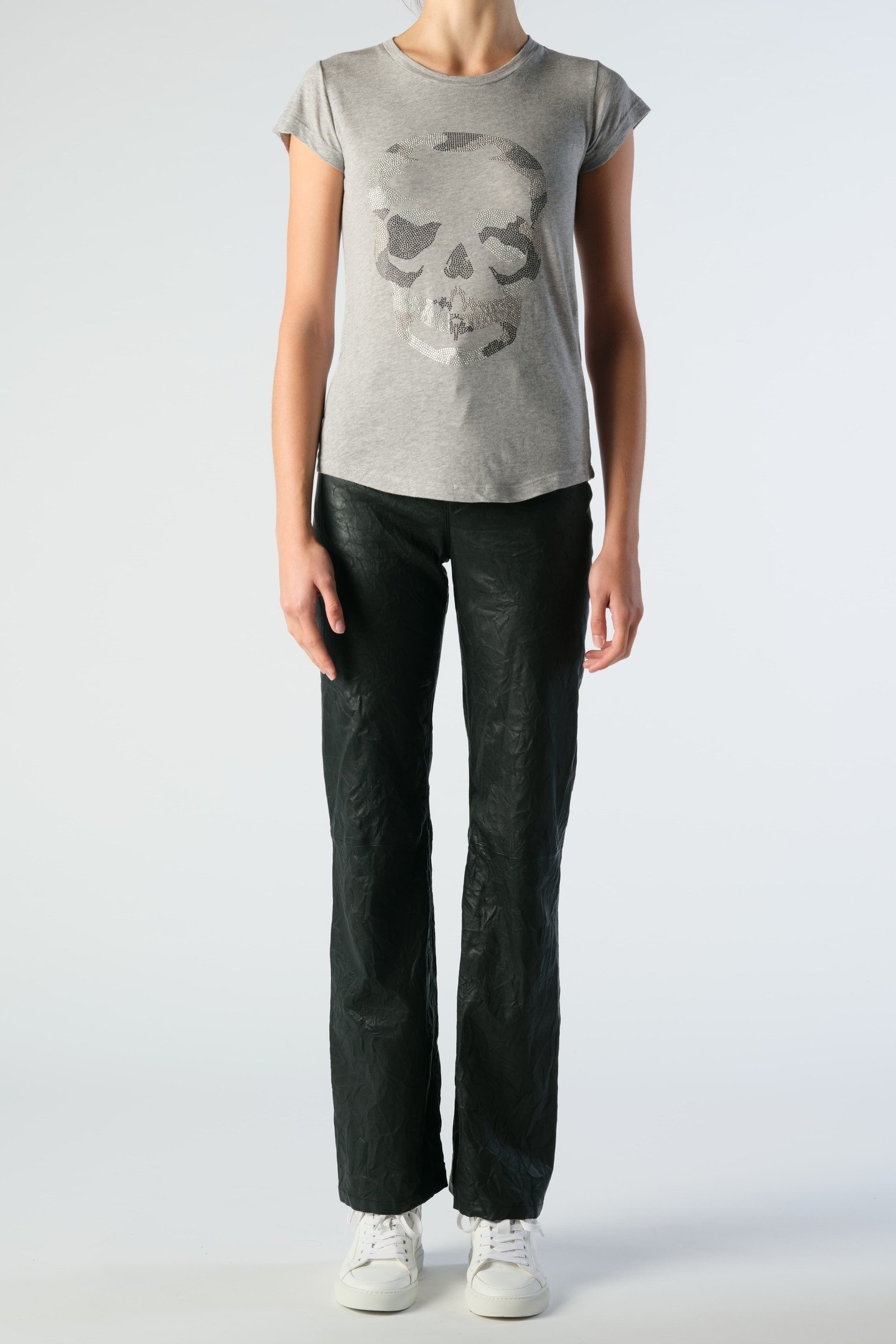 SKINNY CAMO SKULL STRASS T-SHIRT GRIS 1