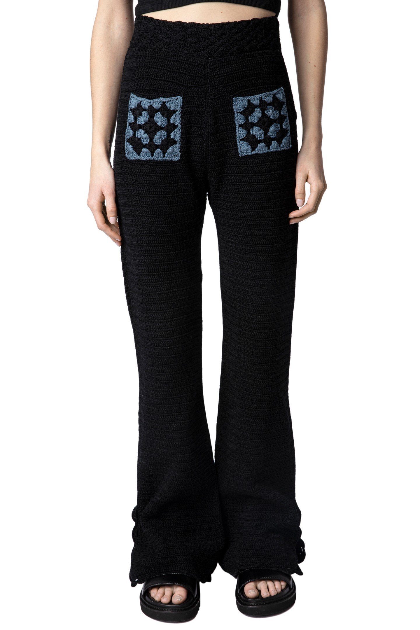 FLAVY COTTON CROCHET TROUSERS NOIR 1