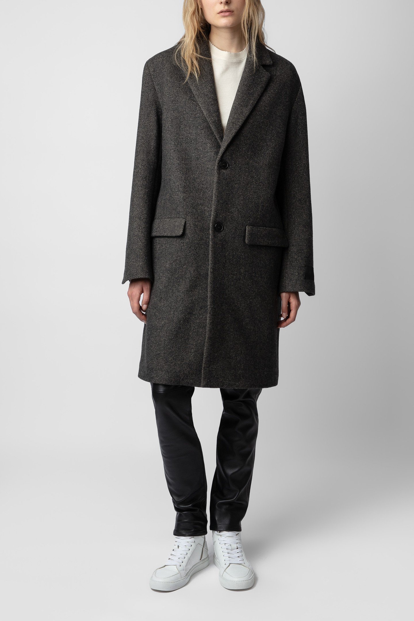 UNISEX MARK WOOL CHEVRON COAT ANTHRACITE 3