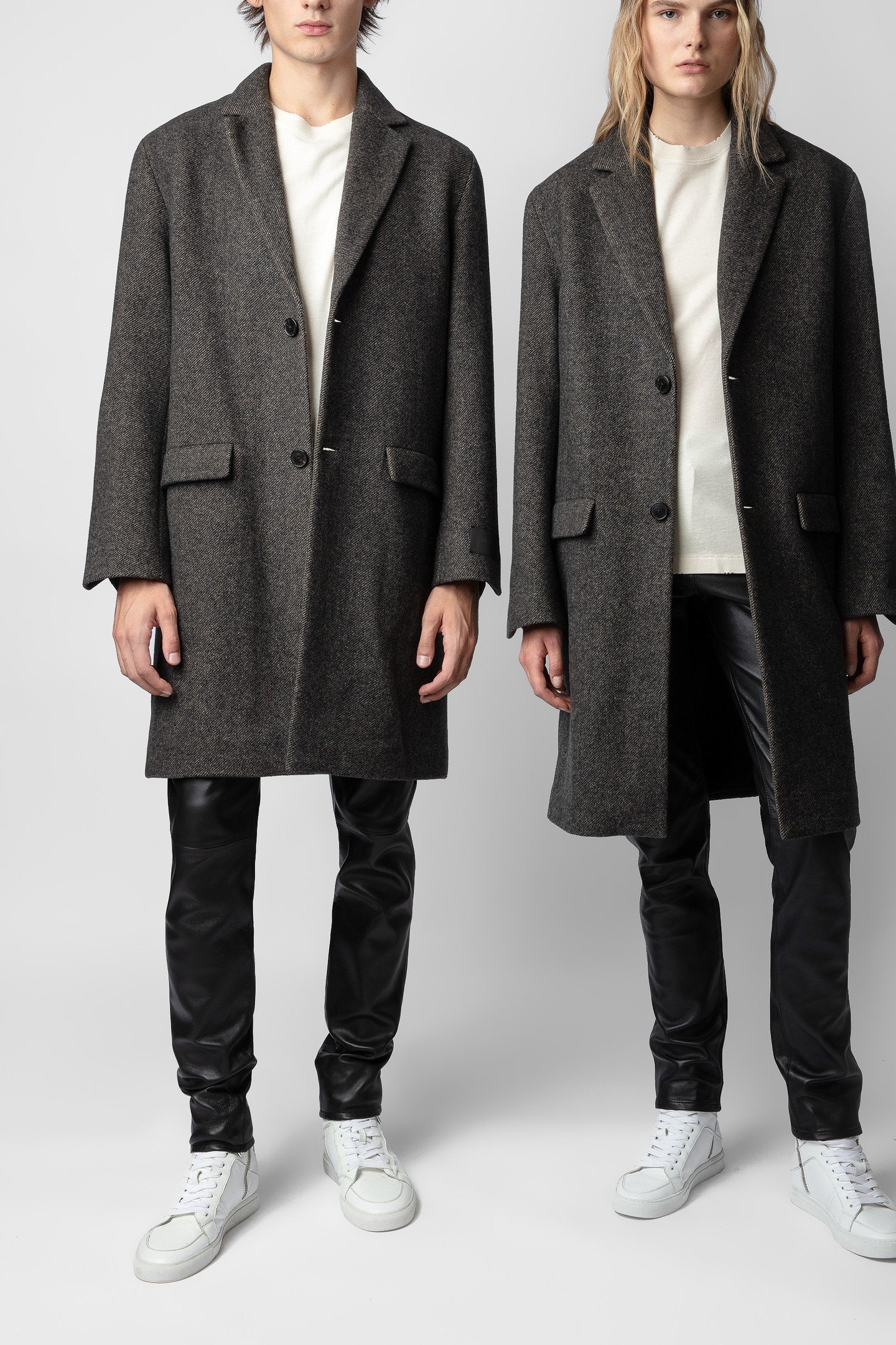 UNISEX MARK WOOL CHEVRON COAT ANTHRACITE 4