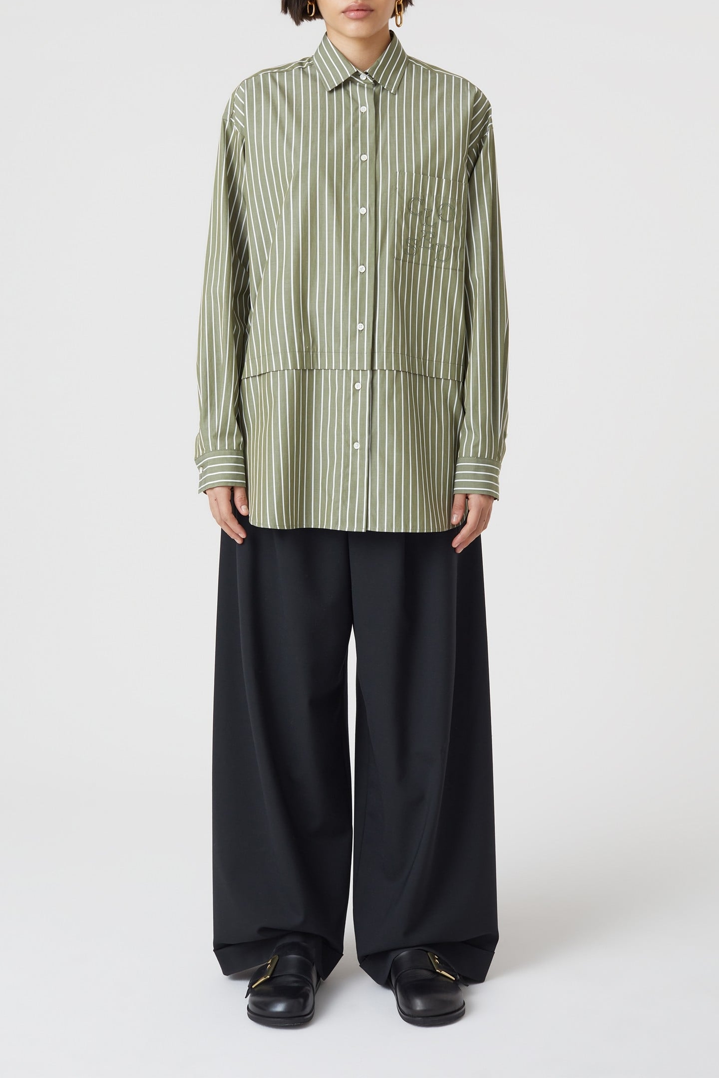 LONG STRIPE BLOUSE SHIRT ARMY GREEN 2