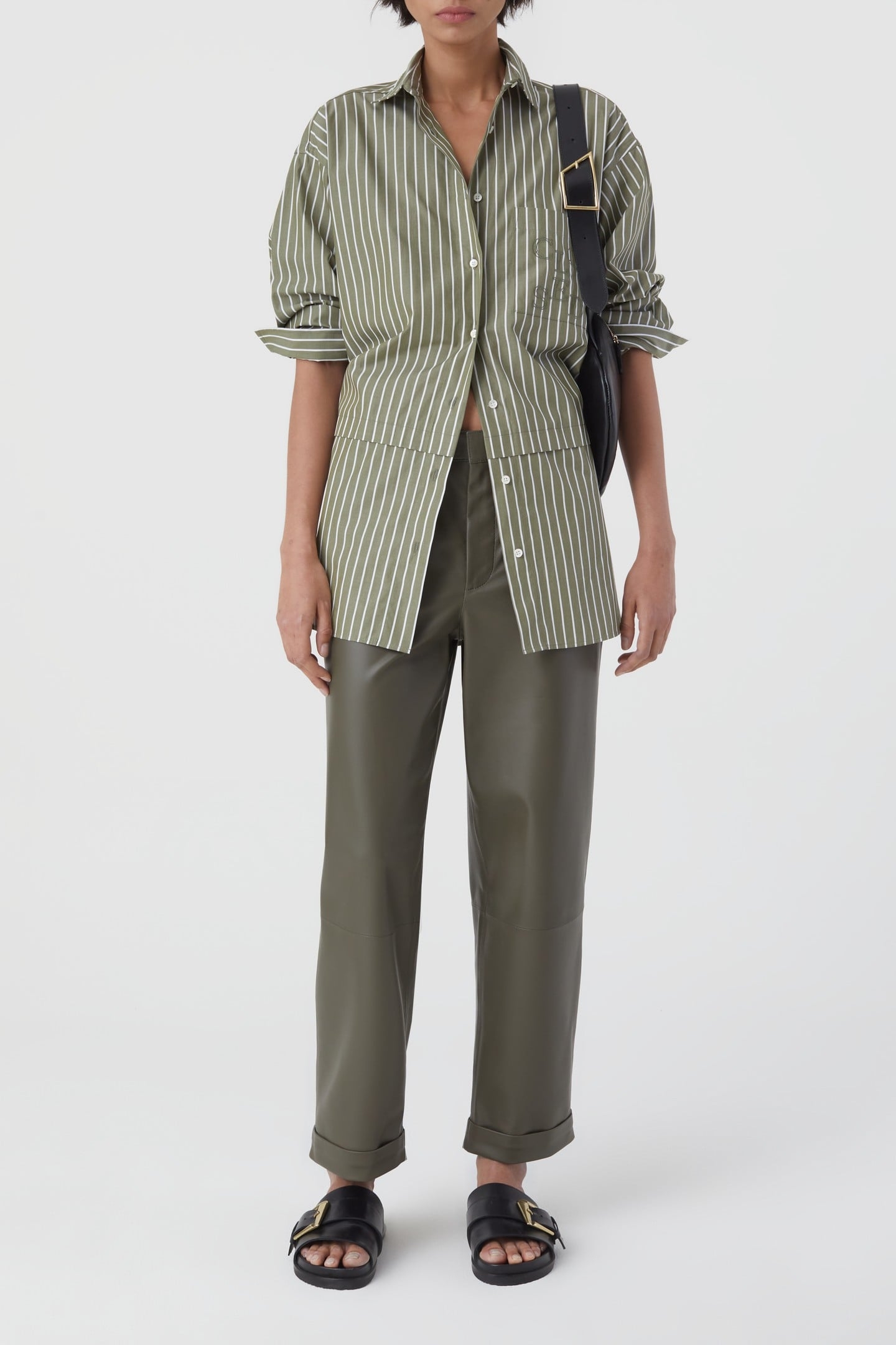 LONG STRIPE BLOUSE SHIRT ARMY GREEN 4