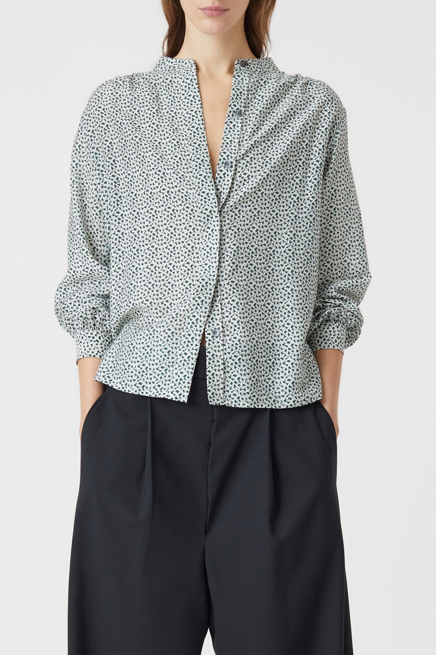 SHORT GATHERED BLOUSE SHIRT FERN GREEN 2
