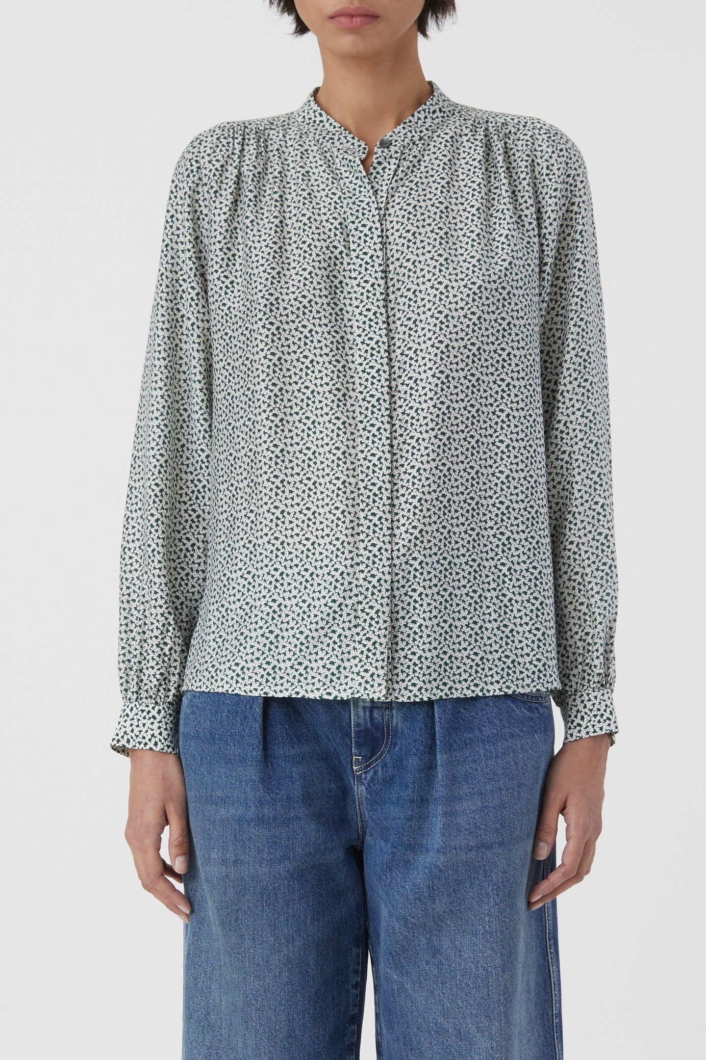 SHORT GATHERED BLOUSE SHIRT FERN GREEN 4