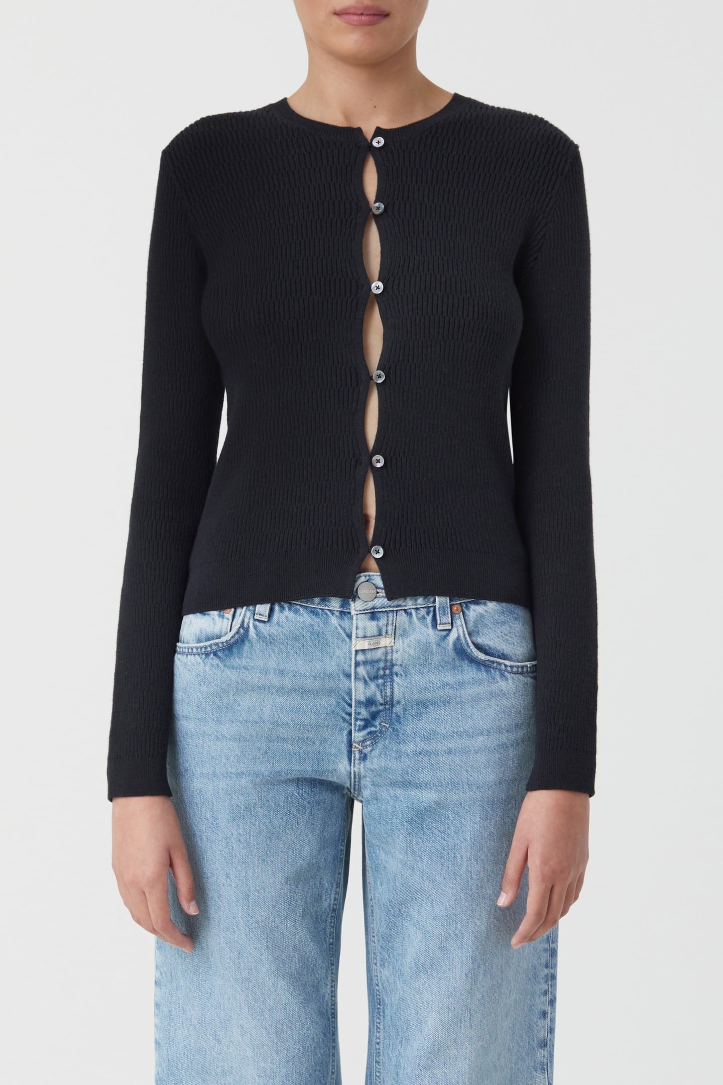 CROPPED CARDIGAN LONG SLEEVE KNITS BLACK 3