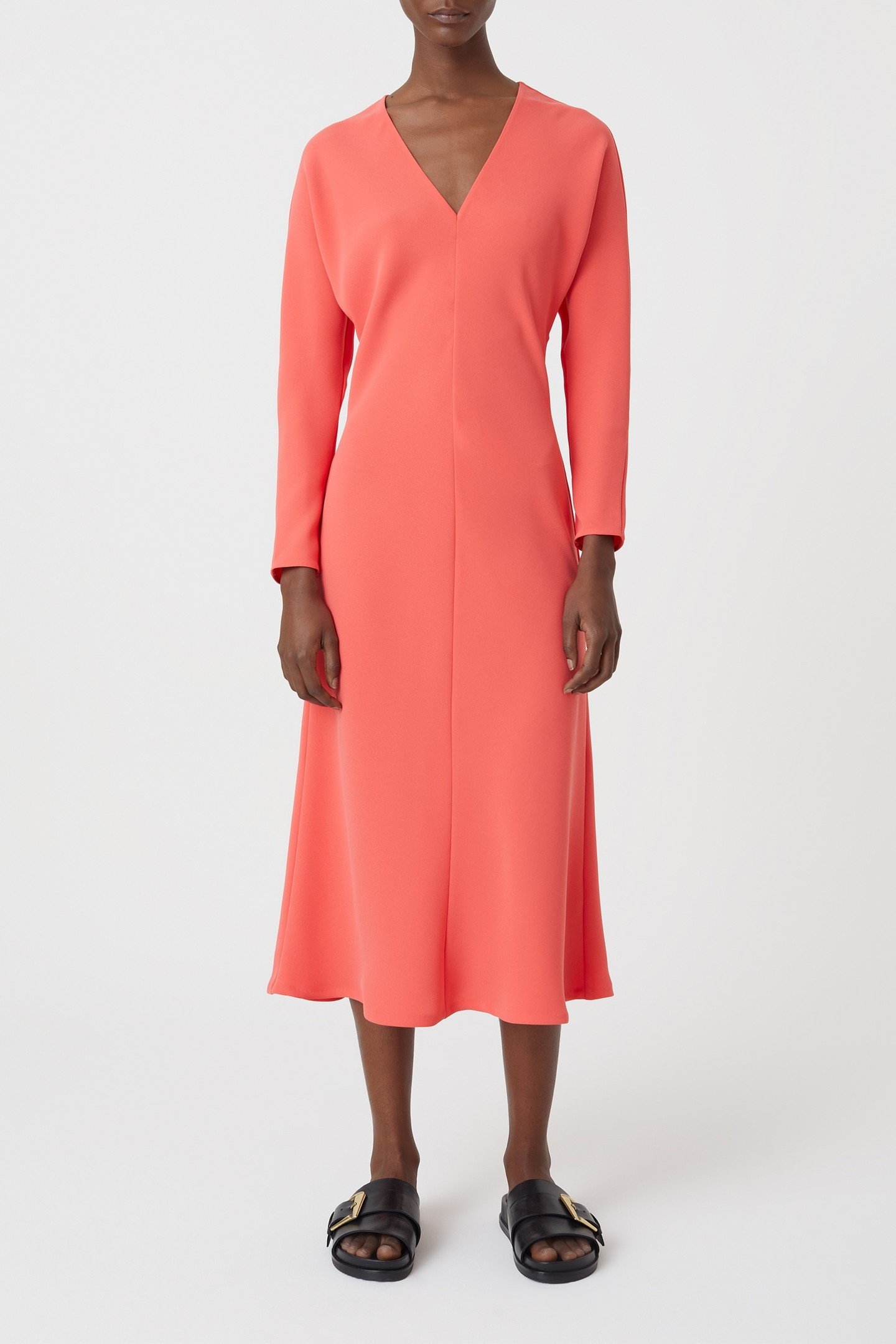 LONG V-NECK DRESS VIBRANT RED 4