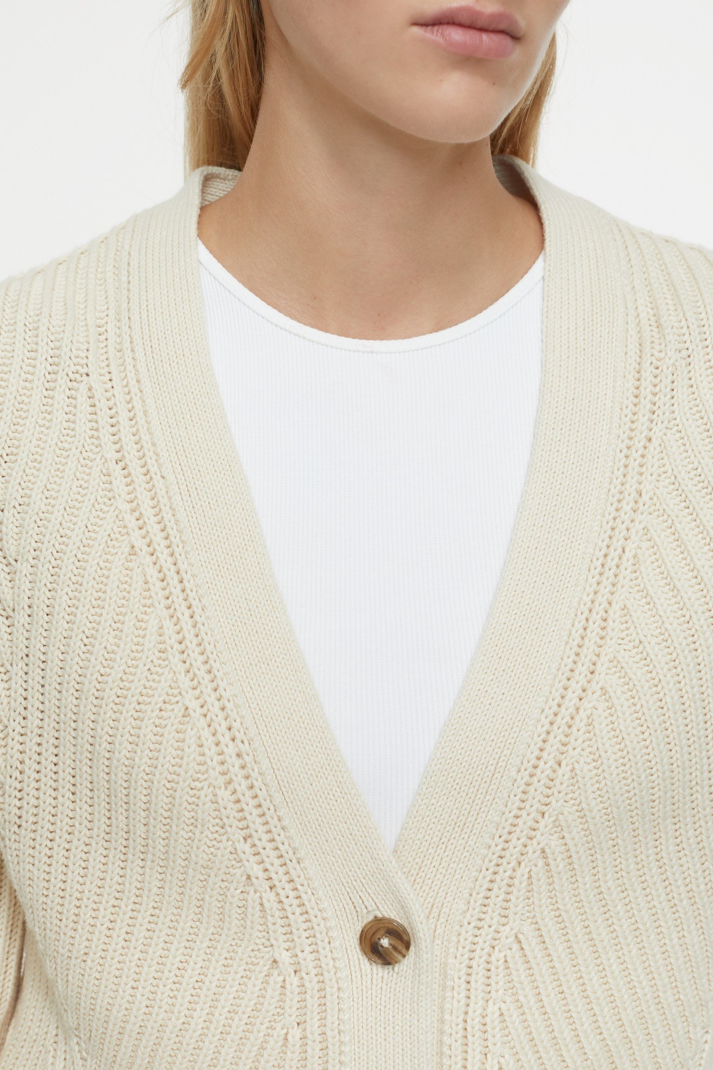 V CARDIGAN LONG SLEEVE KNITS IVORY 6
