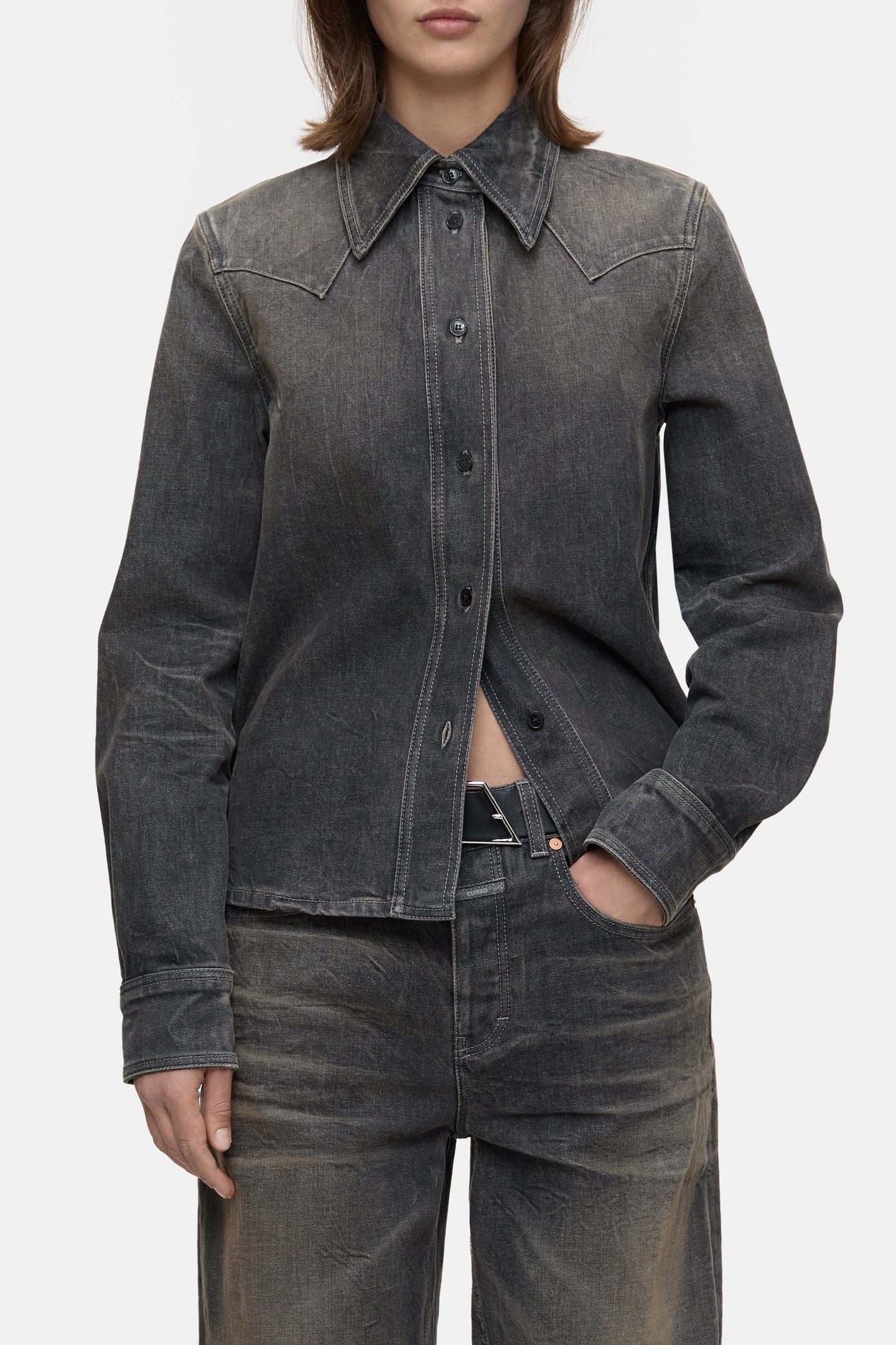 DENIM WESTERN SHIRT & BLOUSES DARK GREY 1