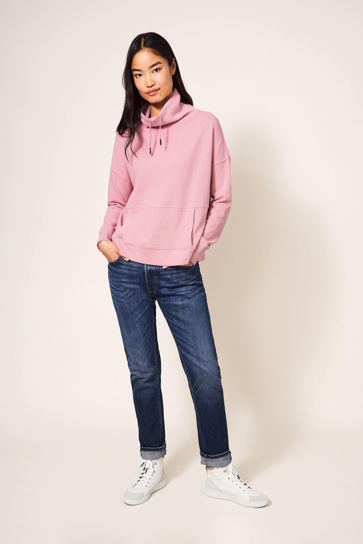 FUNNEL SWEAT TOP DARK PINK 1