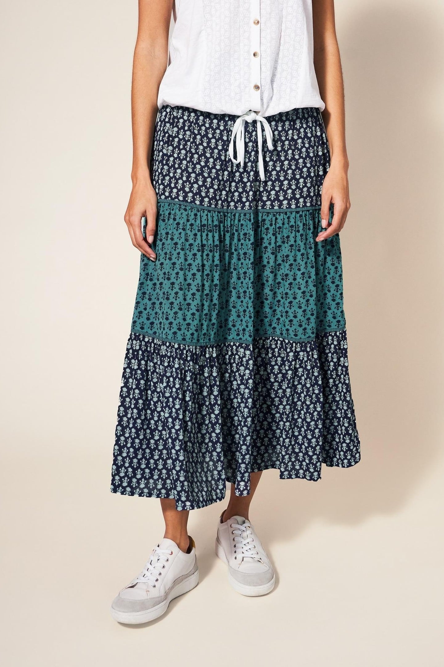 MABEL MIXED PRINT MIDI SKIRT NAVY MULTI 2