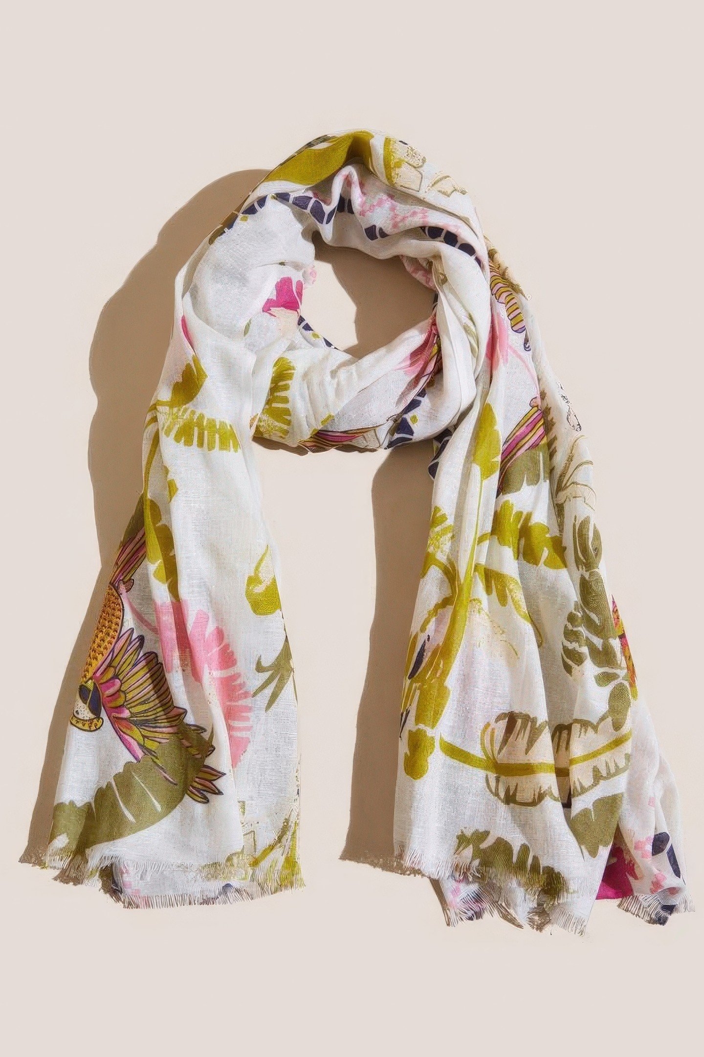 TROPICAL PRINTED COTTON SCARF WHITE MULTI 1