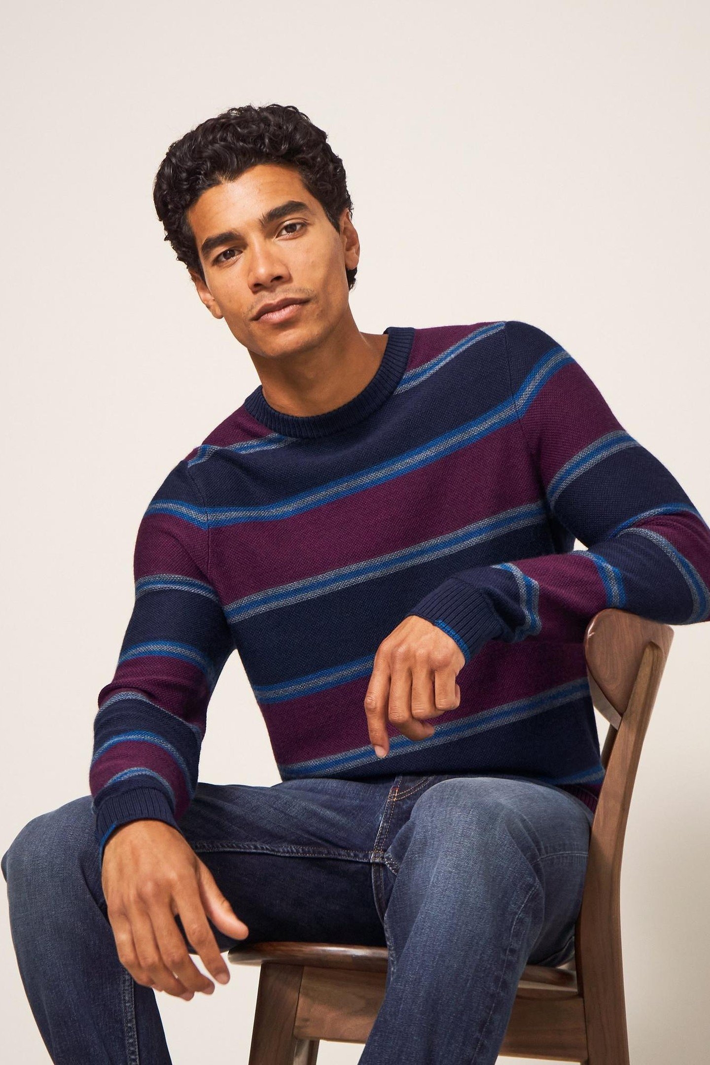 NEWPORT MERINO STRIPE CREW NAVY MULTI 1