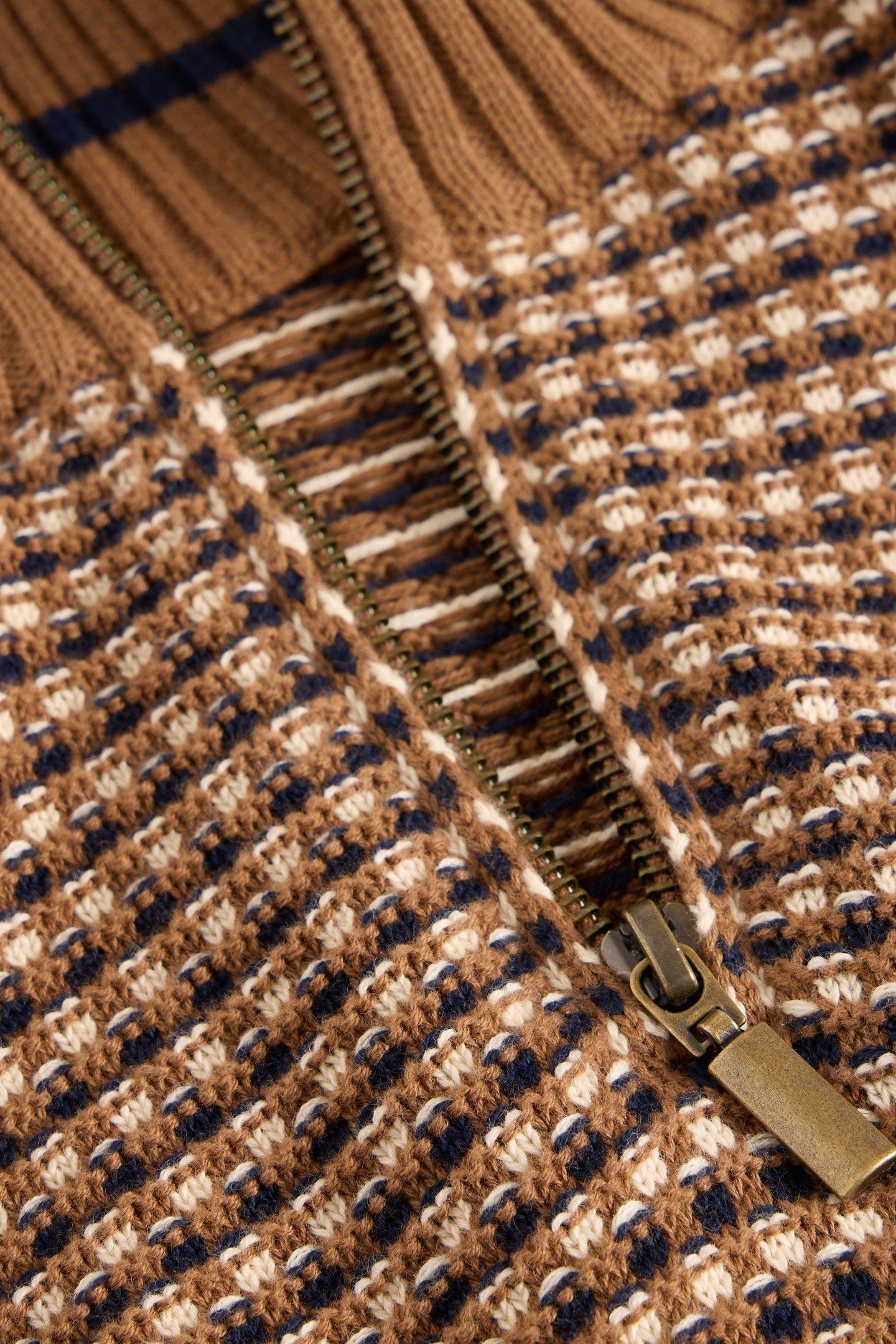 TUCK STITCH FUNNEL NECK TAN MULTI 4