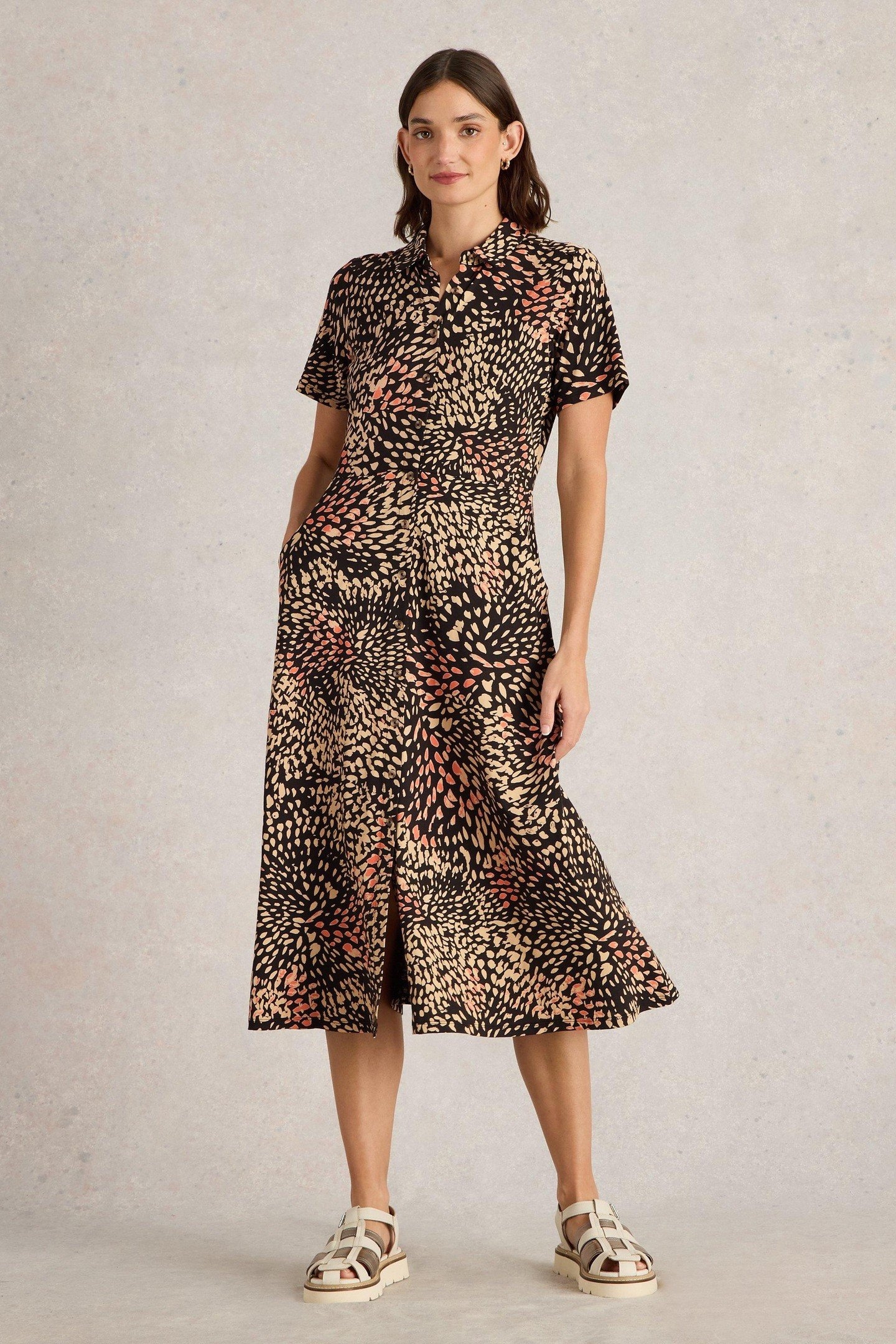 RUA JERSEY SHIRT DRESS BLACK PRINT 1