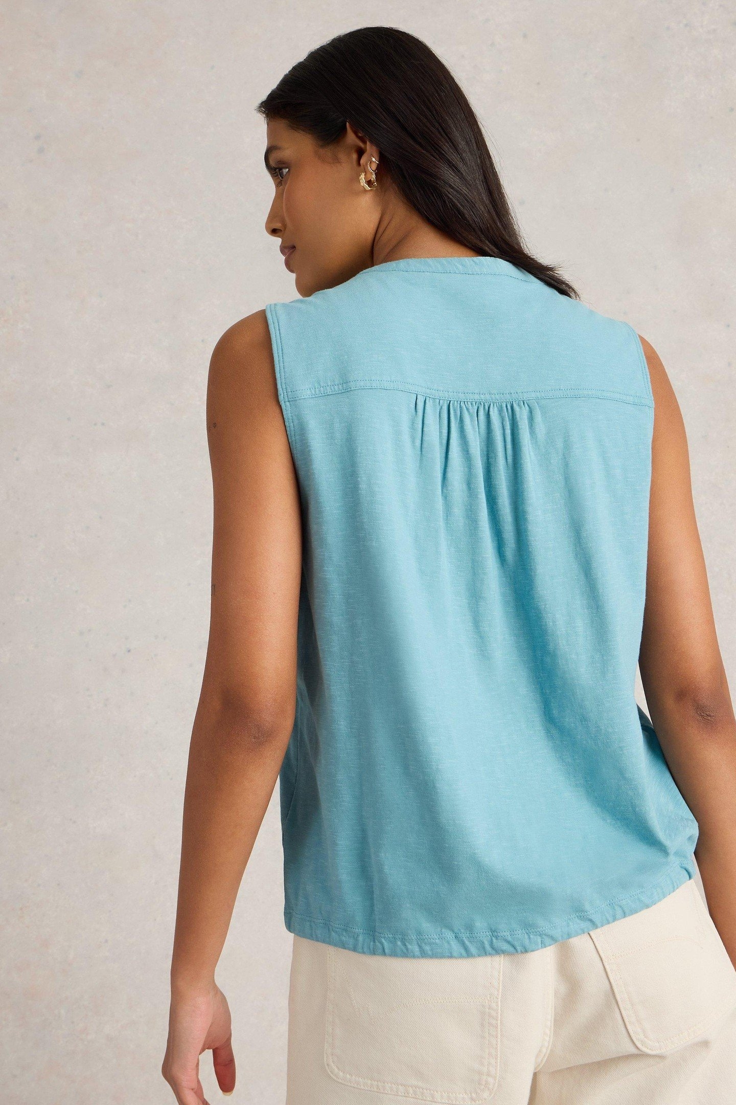 TULIP SLEEVELESS SHIRT MID BLUE 2