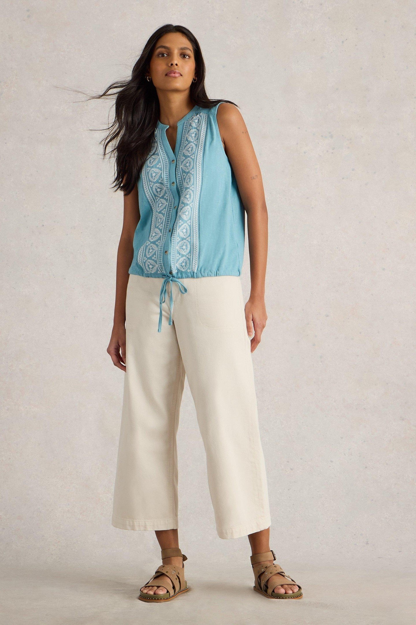 TULIP SLEEVELESS SHIRT MID BLUE 1