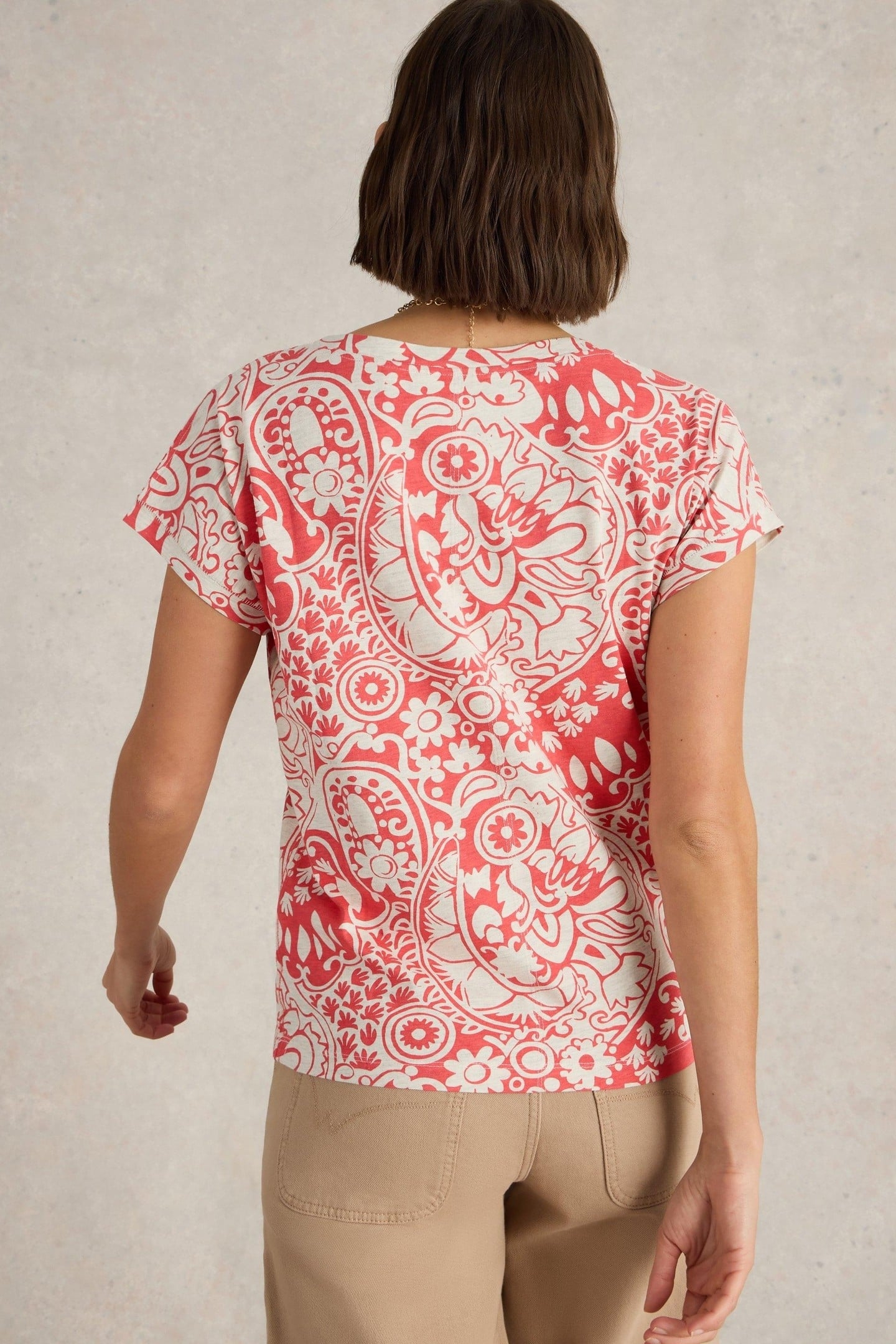 NELLY NOTCH NECK TEE CORAL MULTI 2