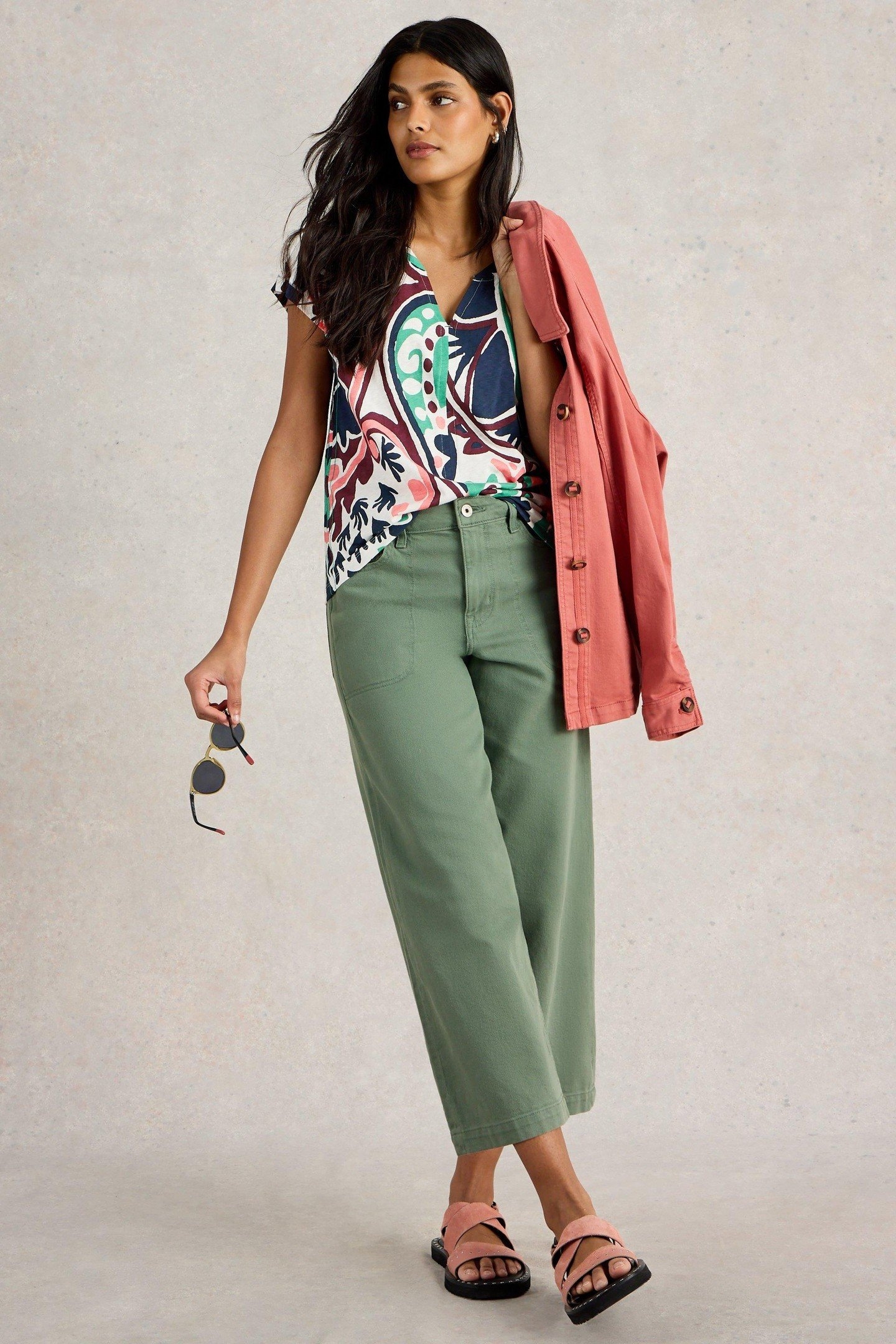 NELLY NOTCH NECK TEE NATURAL MULTI 1