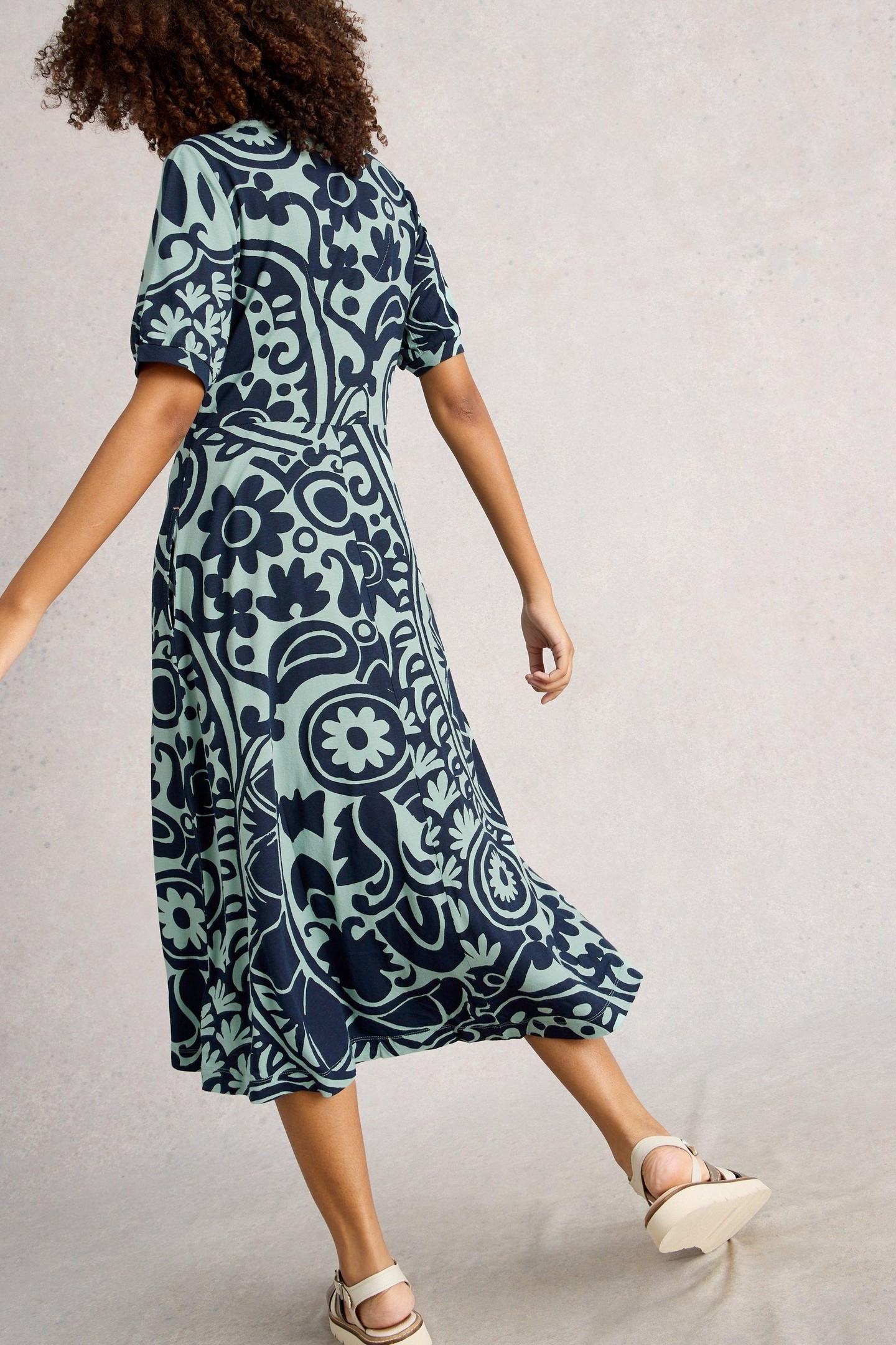 MEGAN JERSEY DRESS GREEN PRINT 2