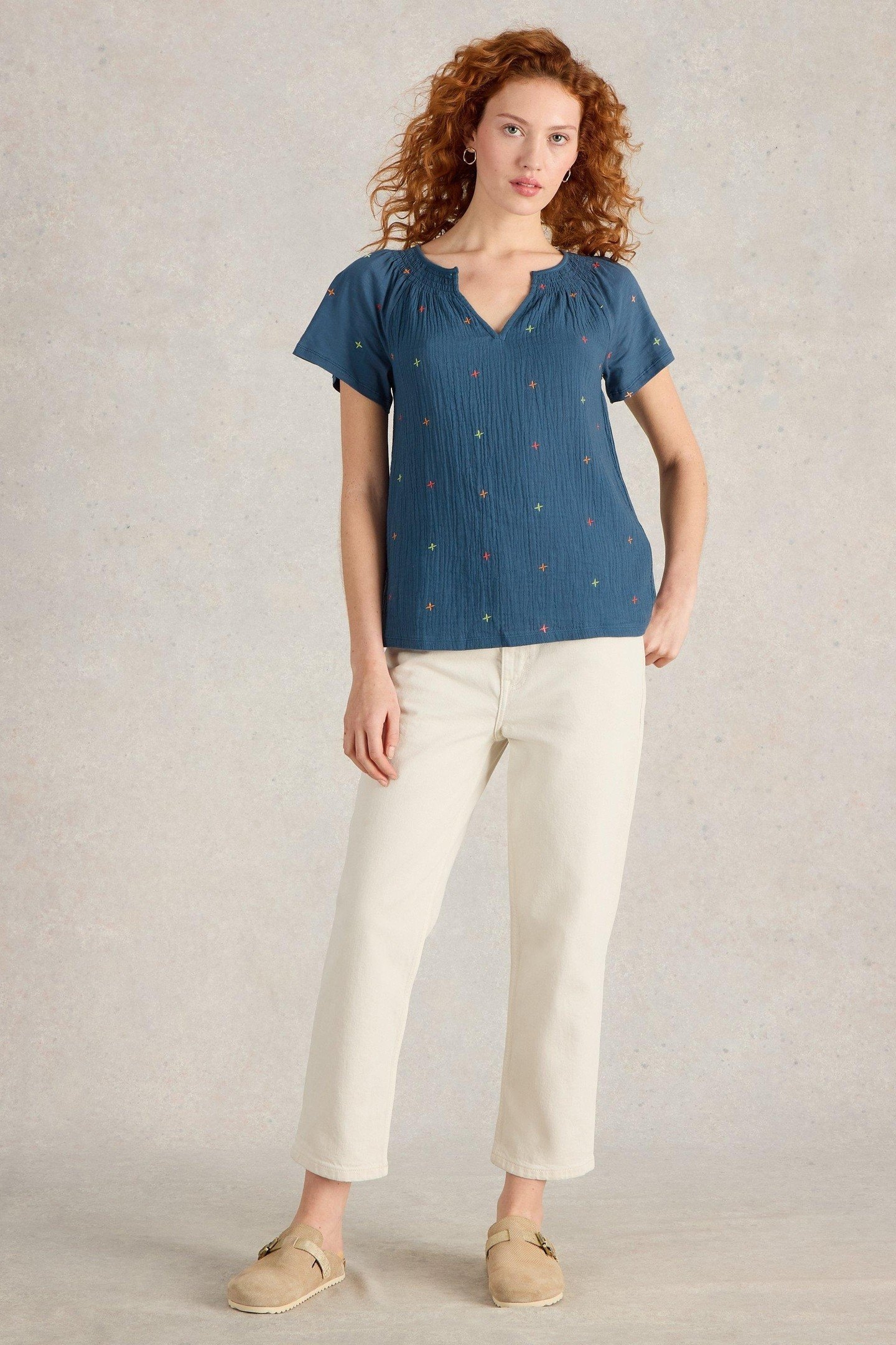 LUELLA EMBROIDERED TOP NAVY MULTI 1