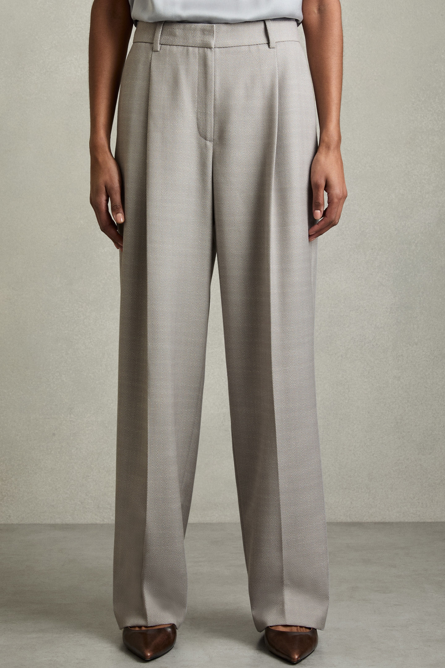 TEXTURED WIDE LEG TROUSER GREY 1