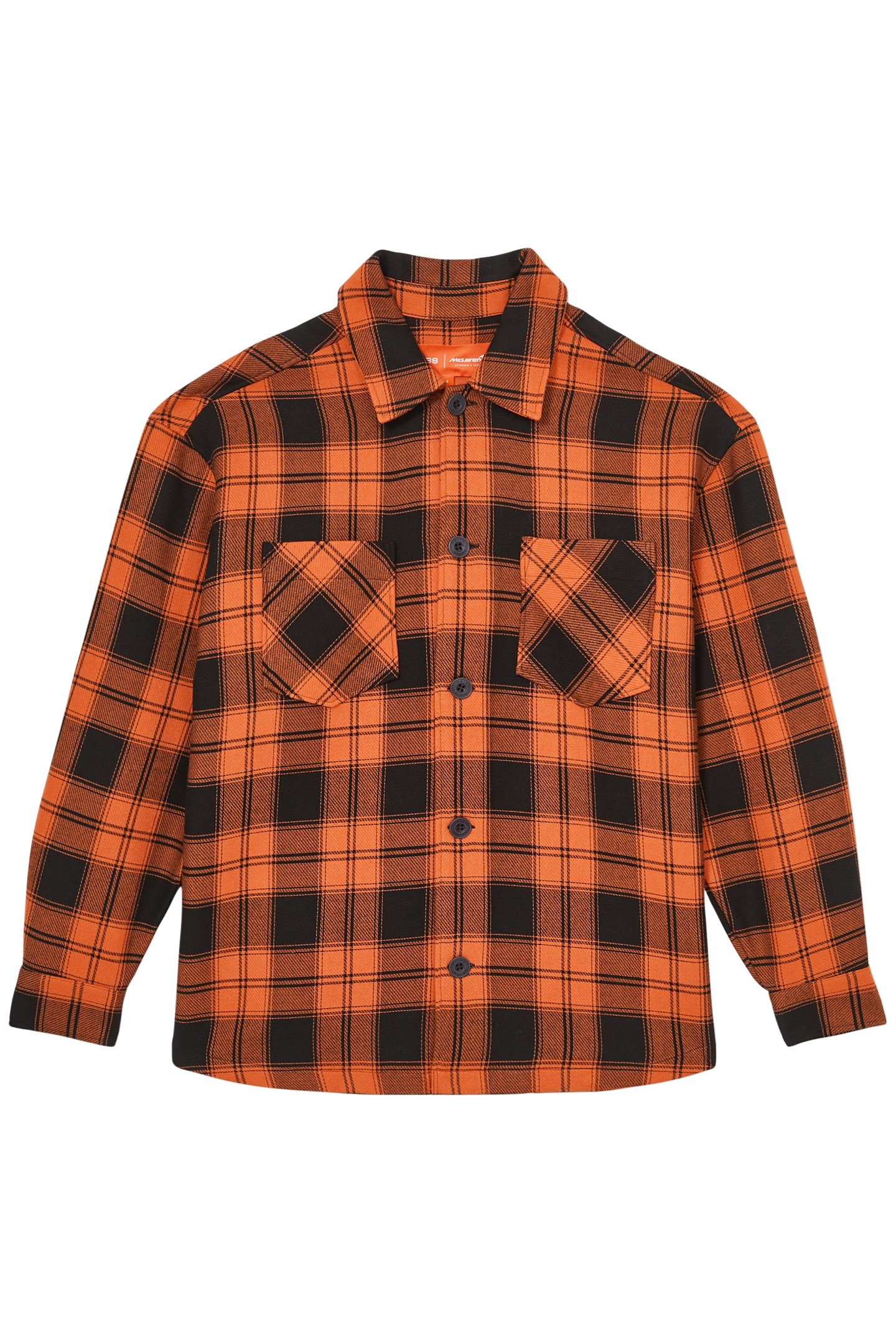 LS EMBROIDERED CHECK TWIN POCKET OVERSHIRT PAPAYA ORANGE/BLA 4
