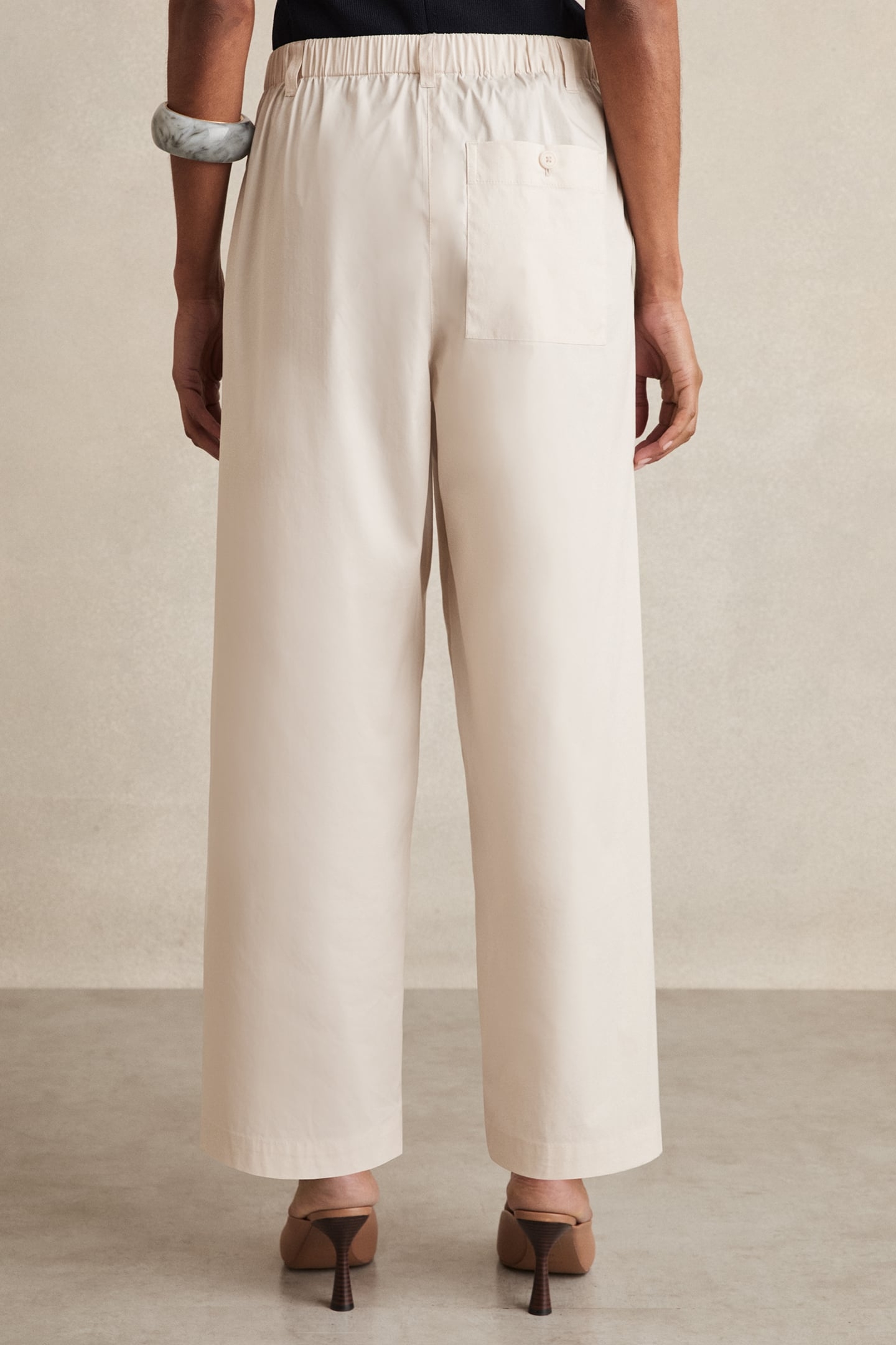 CROPPED COTTON TAPER TROUSER STONE 2