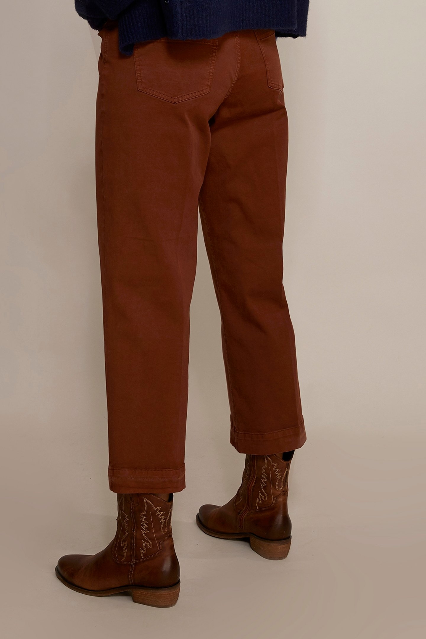 WIDE COTTON CROPPED PANTS IN BROWN 2