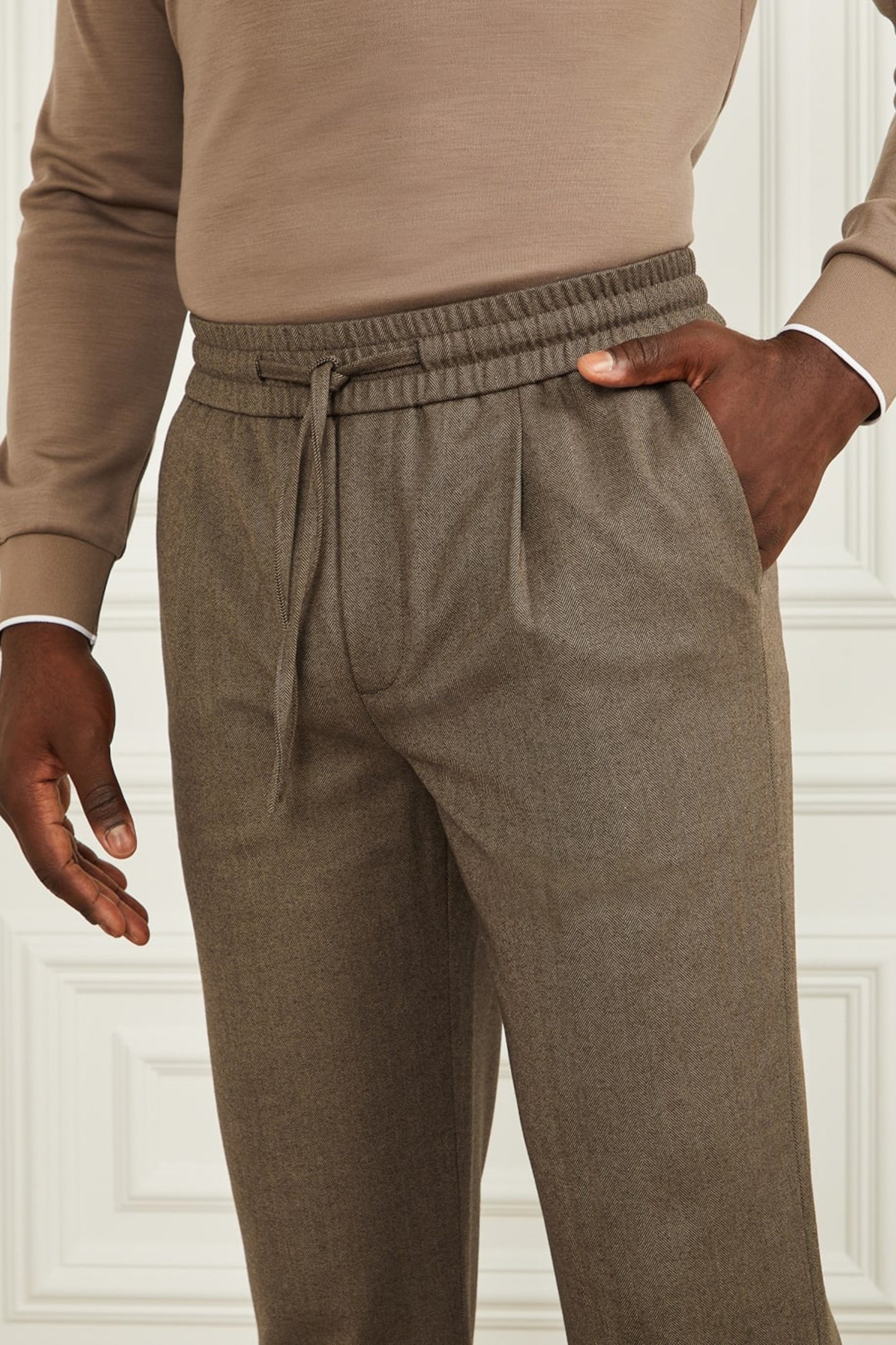 DANIEL TAPERED PANT REG FIT BROWN HERRINGBONE 6